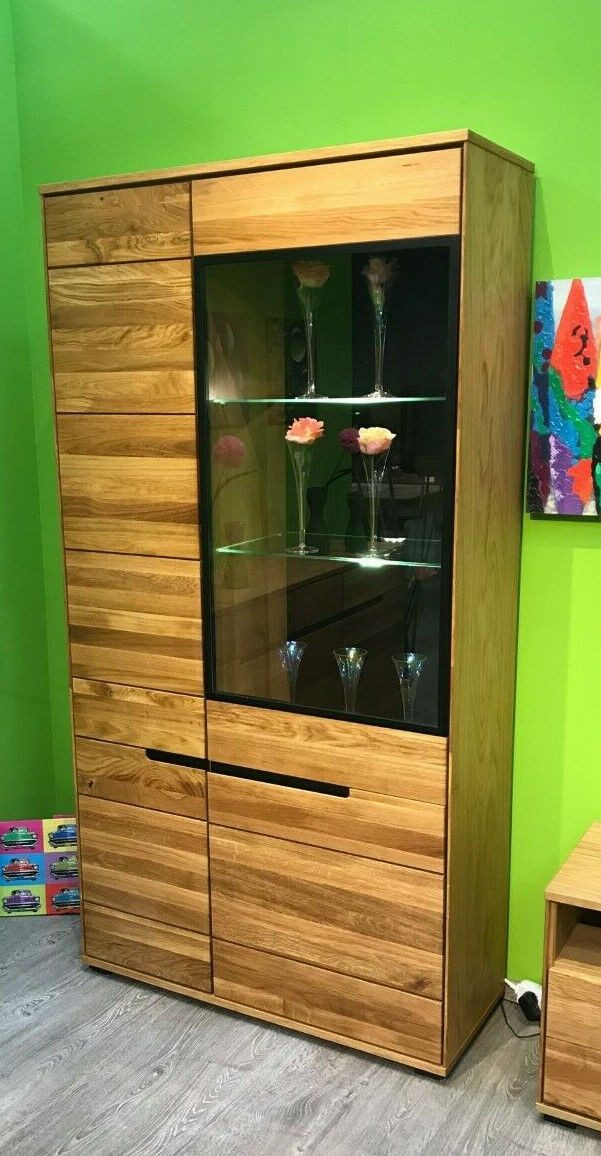 ELFO Stauraumvitrine Vitrine Lola Regal Schrank Wildeiche teilmassiv geölt Breite 102cm