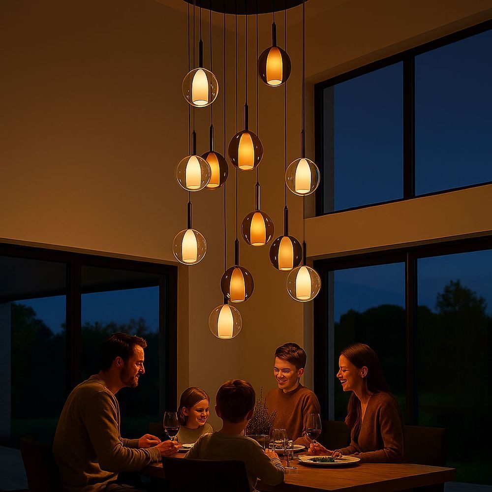 s.luce Pendelleuchte Belluna Galerieleuchte 12-flammig Ø 80cm Baldachin Klar