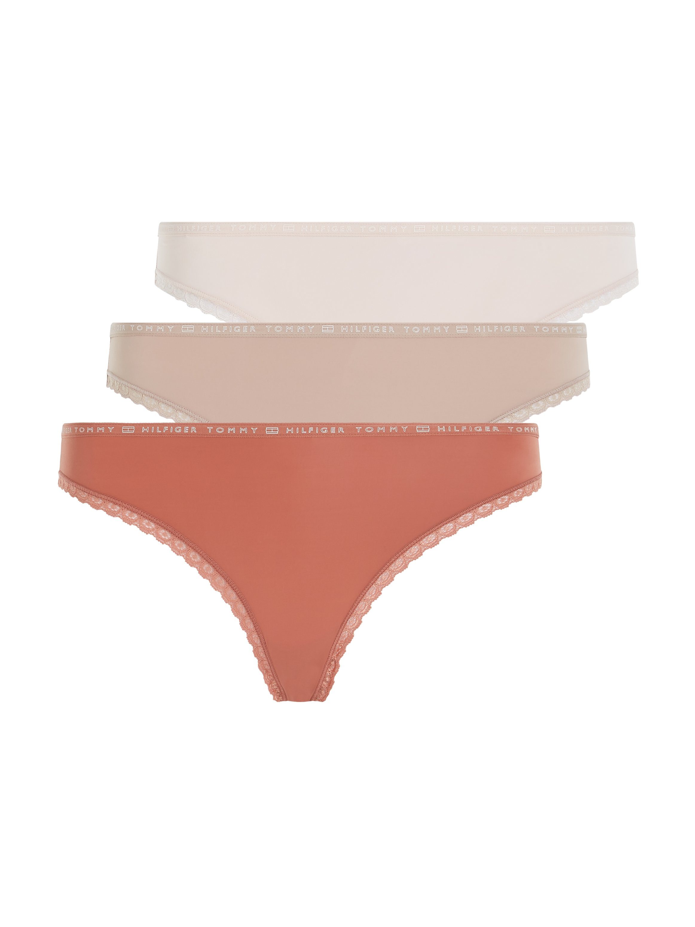 Underwear Tommy Hilfiger Hilfiger 3P 6 Pink Tommy Beige/Pale 3er-Pack) Spitzenkante BIKINI mit Bikinislip Logo-Elastiktape (Packung, Mineralize/Balanced