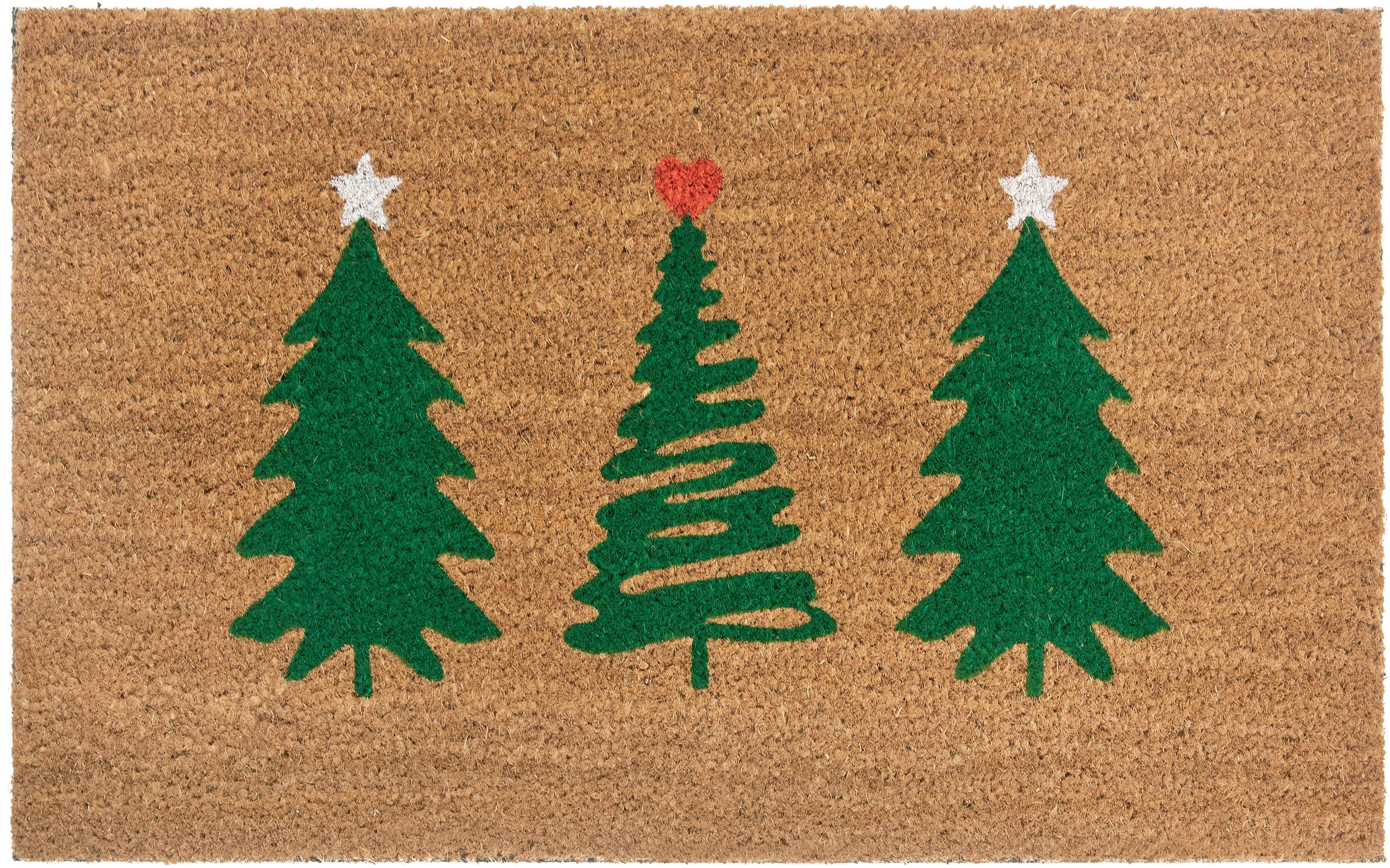 Fußmatte Mix Mats Kokos Decorated Pine Trees, HANSE Home, rechteckig, Höhe:  15 mm, Weihnachten, Schmutzfangmatte, Outdoor, Rutschfest, Innen, Kokosmatte