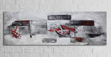 YS-Art Gemälde Abstraktion IV, Abstrakt, Leinwand Bild Handgemalt Abstrakt Rot Grau Kästchen
