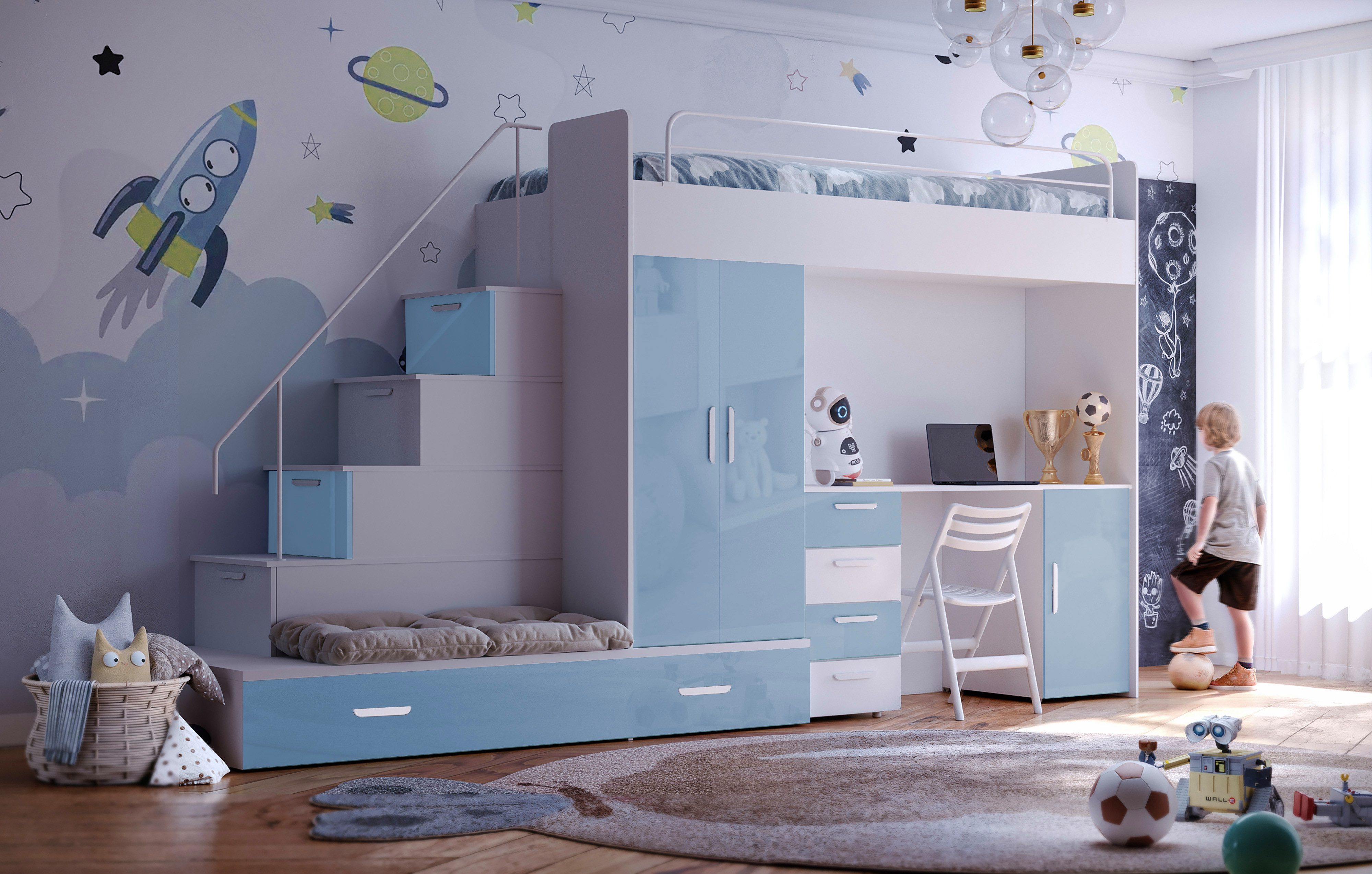 Luxusbetten24 Hochbett Kinderhochbett Adventure mit Schreibtisch, günstig online kaufen