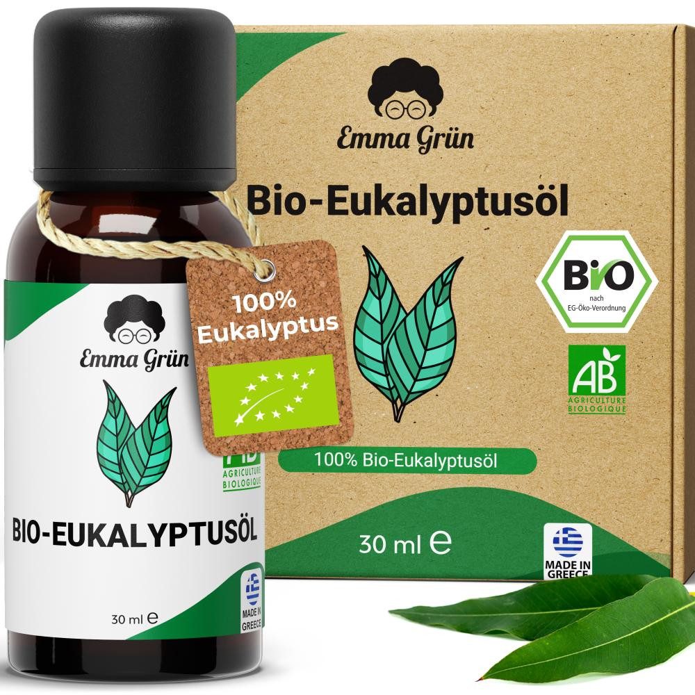 Emma Grün Duftöl Bio Eukalyptus, ätherisch, naturrein & hochdosiert (Set, Je nach Auswahl: 1x, 2x oder 5x Bio Eukalyptusöl 30 ml), Höchste Bio-Zertifizierung als Lebensmittel, naturrein & ohne Zusätze
