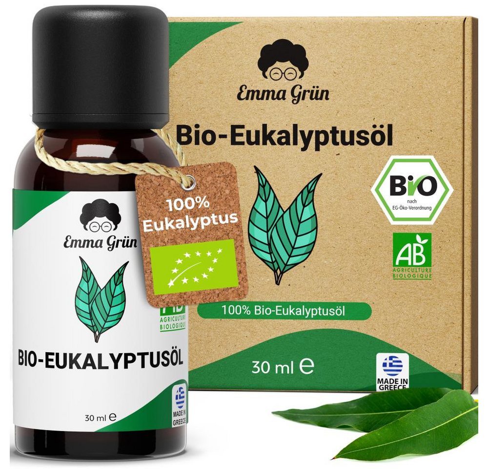Emma Grün Duftöl Bio Eukalyptus, ätherisch, naturrein & hochdosiert (Set, Je nach Auswahl: 1x, 2x oder 5x Bio Eukalyptusöl 30 ml), Höchste Bio-Zertifizierung als Lebensmittel, naturrein & ohne Zusätze