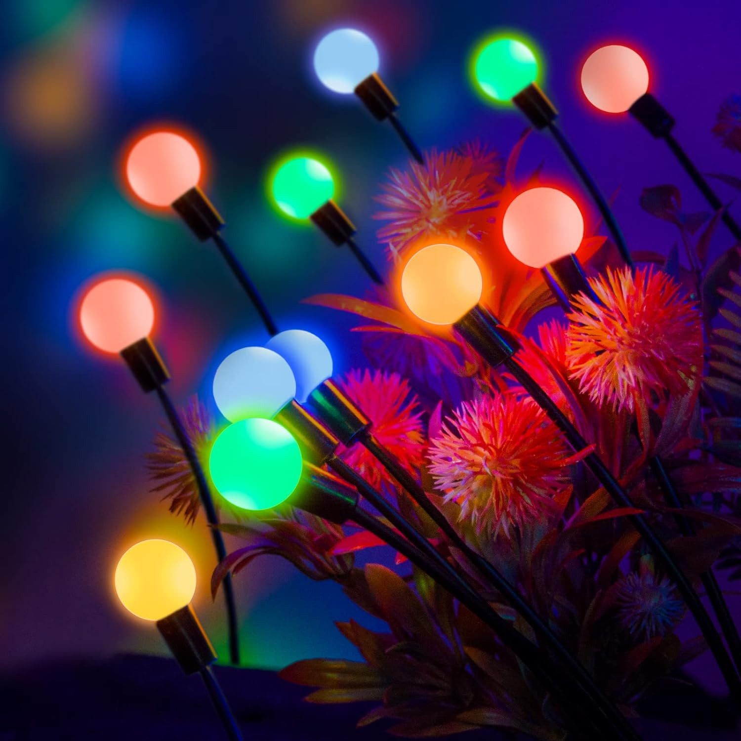 MUPOO LED Gartenleuchte LED-Lichterkette Leuchten Solarbetriebene Glühwürmchen IP65, 2 Stück, 8 LED-Leuchten, Solar Glühwürmchen Warmweißes/RGB,Garten Deko Glüh – Bild 2 von 5
