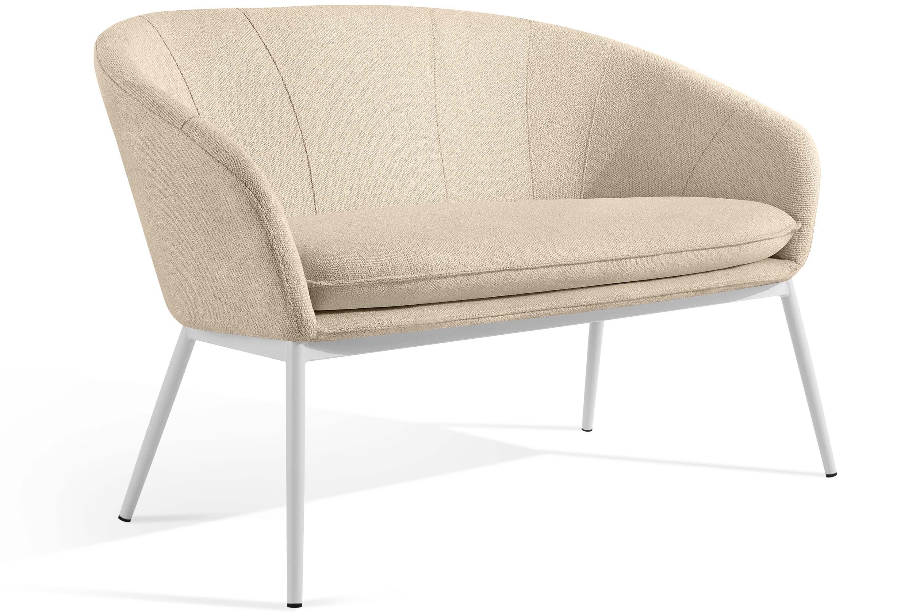 KONSIMO® Loungesofa SOLIS Gartensofa, Gartenmöbel, Sofa 2-Sitzer, hergestellt in der EU, (B) 118 cm (H) 76 cm (T) 66 cm, wasserabweisender Stoff, Modern, weiß Gestell