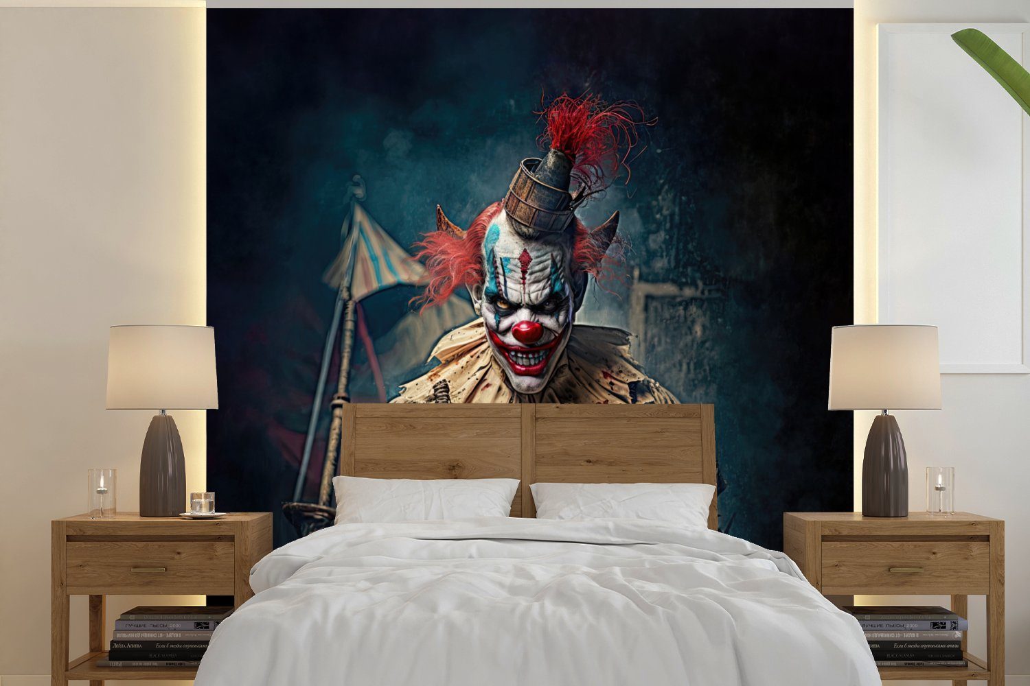 MuchoWow Fototapete Clown - Horror (4 Porträt, St), - Schlafzimmer Kleidung - bedruckt, Matt, Fototapete Wohnzimmer Küche, für Vliestapete