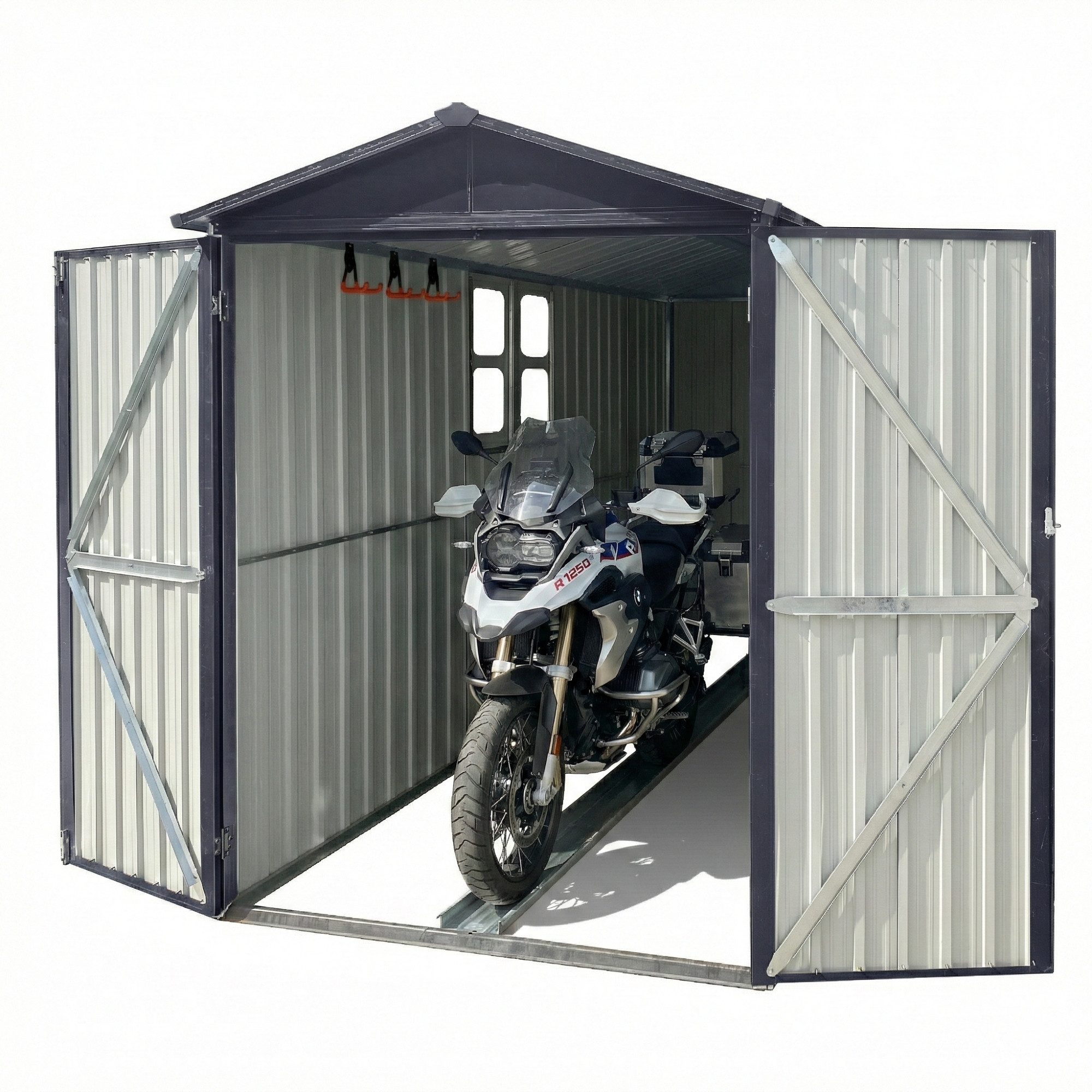 Albatros International Gerätehaus Premium Motorradgarage wetterfest Motorrad Bike Garage, abschließbar, BxT: 169x296 cm, (169x296x191cm), verzinktes Metall in Anthrazit (RAL 7016) Motorrad Unterstellplatz