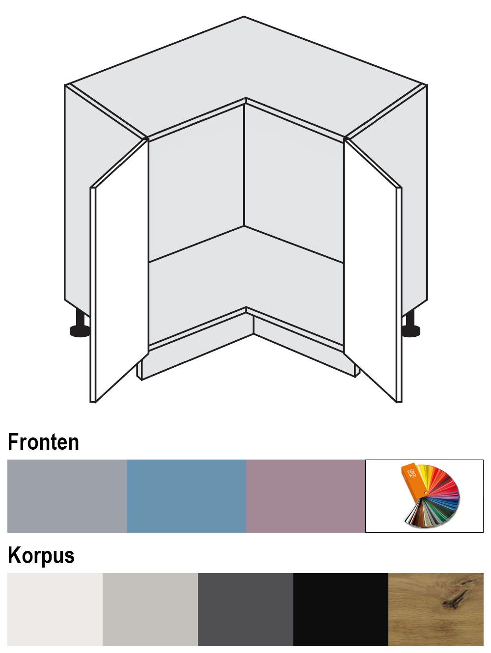 Feldmann-Wohnen Eckschrank Bari (D12/90, 2-türig, ohne Einlegeboden, 1-St., moderne Kassettenoptik, lackierte Fronten, Stellmaß 90x90cm) weiß / RAL 4009 pastellviolett matt