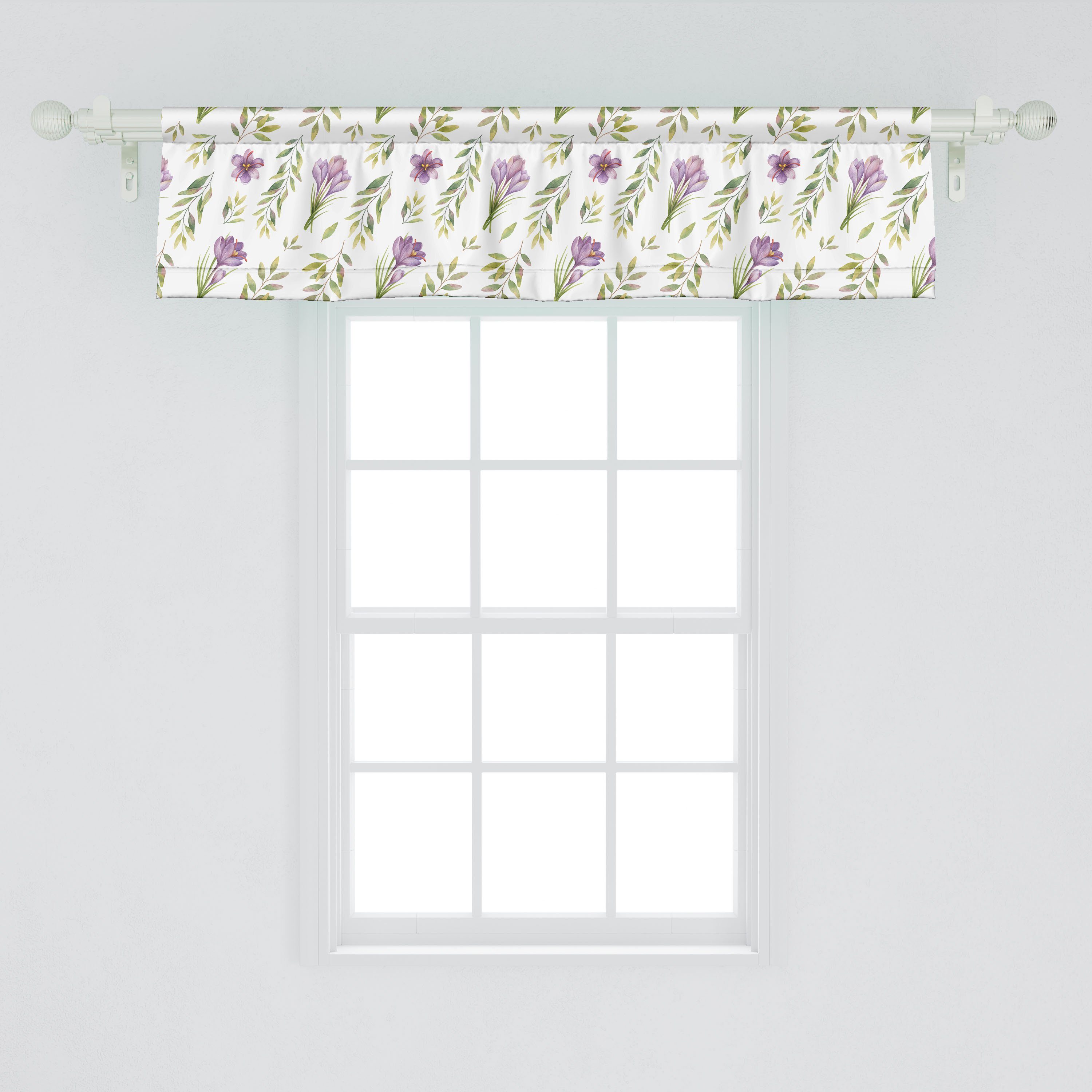 Scheibengardine Vorhang Volant für Microfaser, Abakuhaus, Schlafzimmer Stangentasche, mit und Küche Lila Dekor Pastellblumenblatt Grün