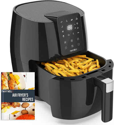 Hermitlux Heißluftfritteuse 5,5L XXL, 10 Programmen mit Rezept, Spülmaschinenfest, 1500,00 W, mit Digitalem LED-Touchscreen, Heissluftfritteuse Friteuse ohne Öl