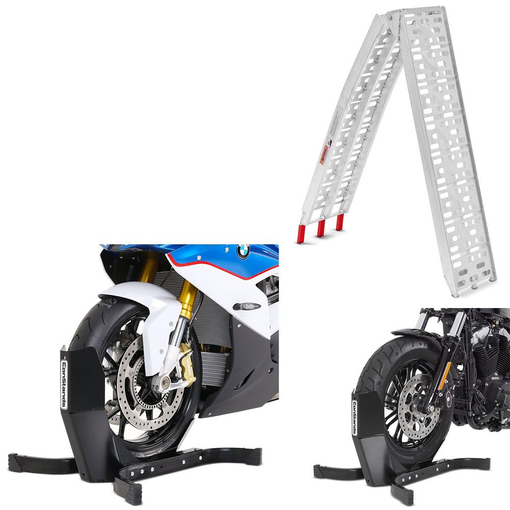 Motorradheber Motorradwippe + Set Auffahrrampe Alu + Motorradwippe