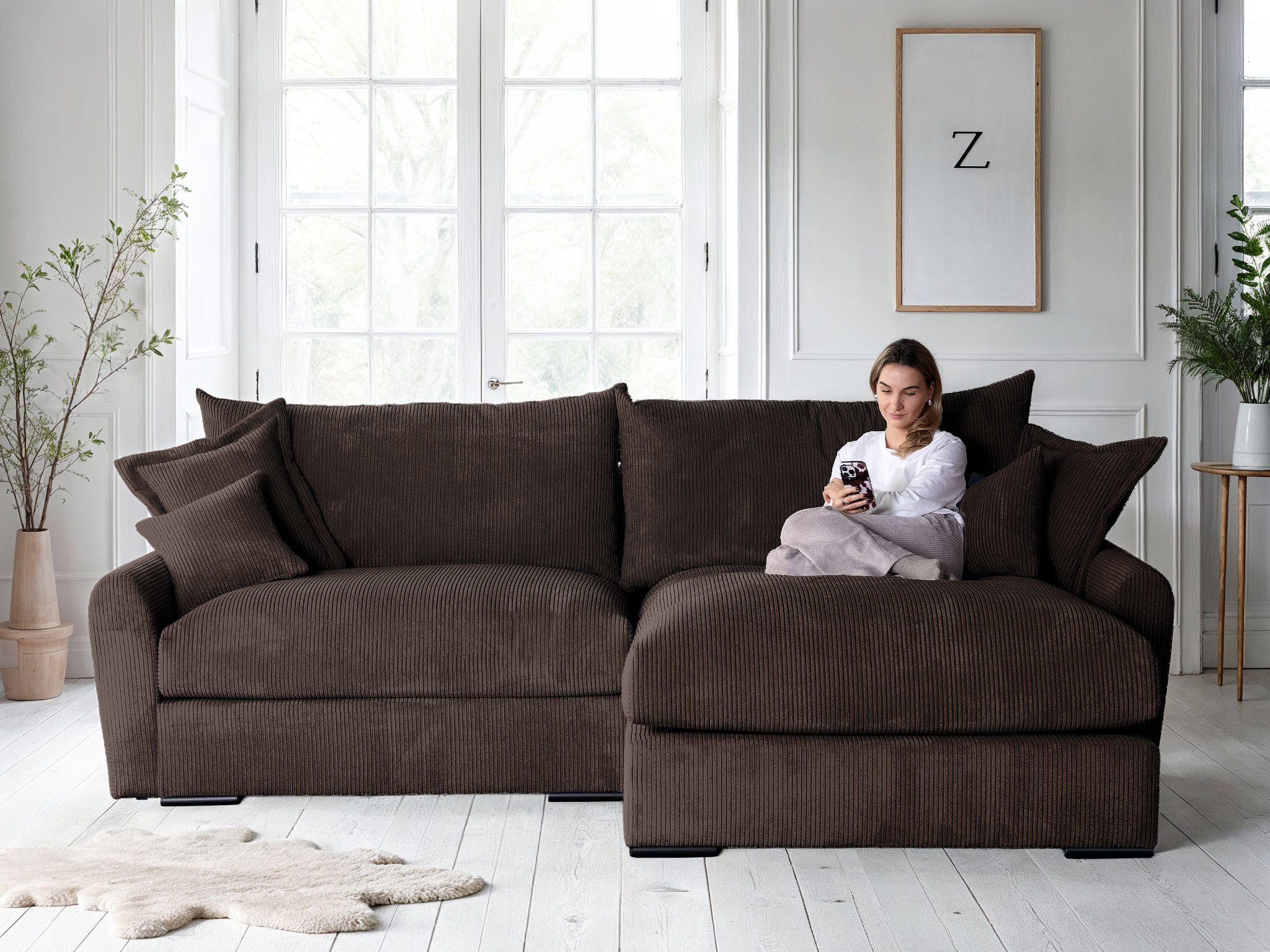 Home affaire Ecksofa Finca XL L-Form, B: 190 cm, 4 Zierkissen, Mega-Sofa, in Cord oder Chenille-Struktur, Federkern