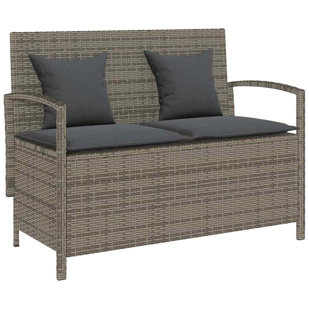 vidaXL Gartenbank Gartenbank mit Stauraum und Kissen Grau Poly Rattan (1-St)