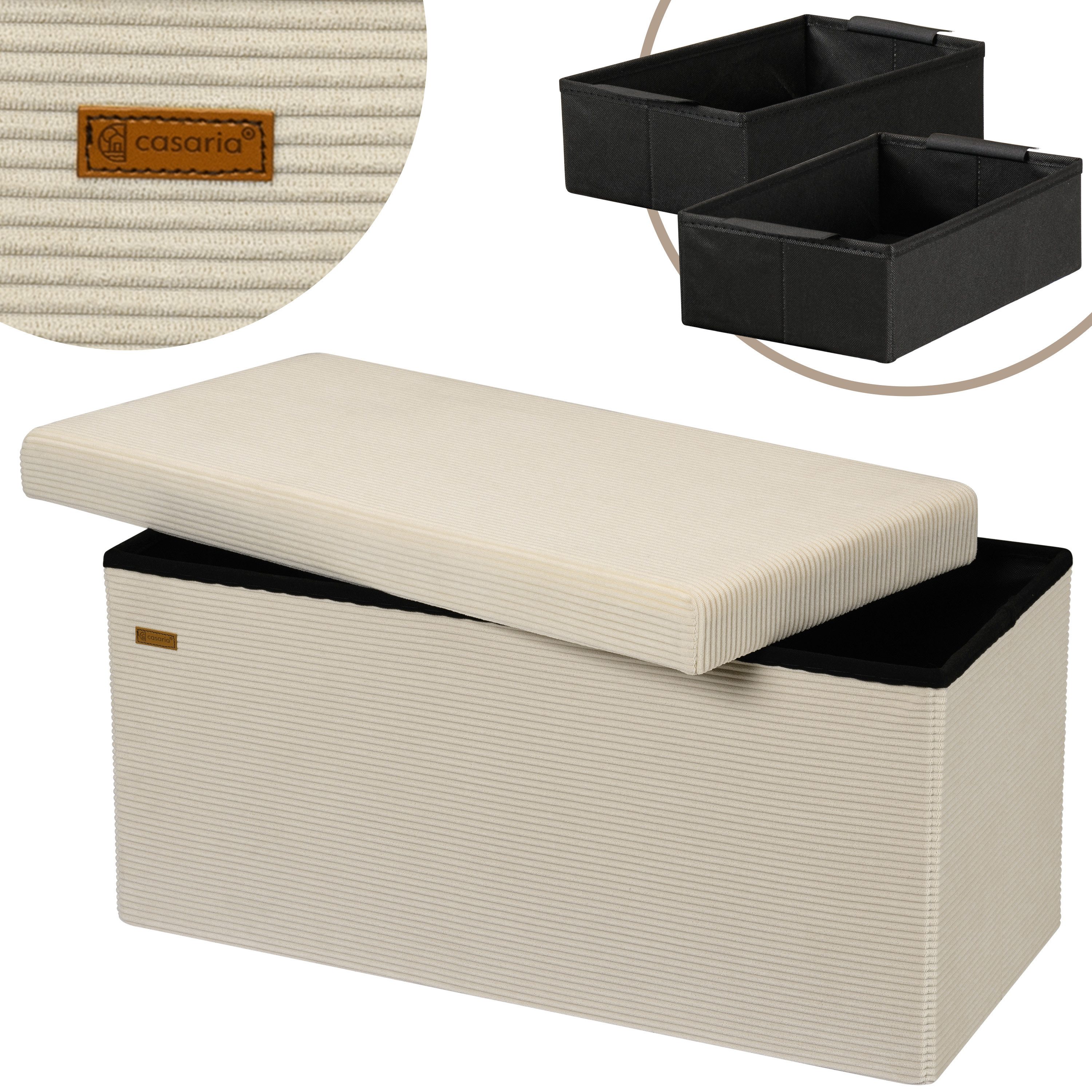 Casaria Sitzbank, Cord Beige Faltbar inkl. Boxen 76x38cm 300kg Belastbarkeit Wohnzimmer