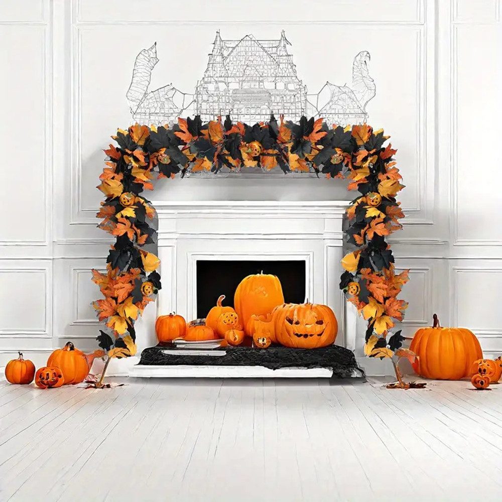 Kunstranke Herbst Girlande Ahornblätter, Ahornblatt Kürbis Herbstkranz, Sorvyzxn, Halloween Girlande Dekorationen für Tisch Kamin Fenster Außenbereich – Bild 5 von 5