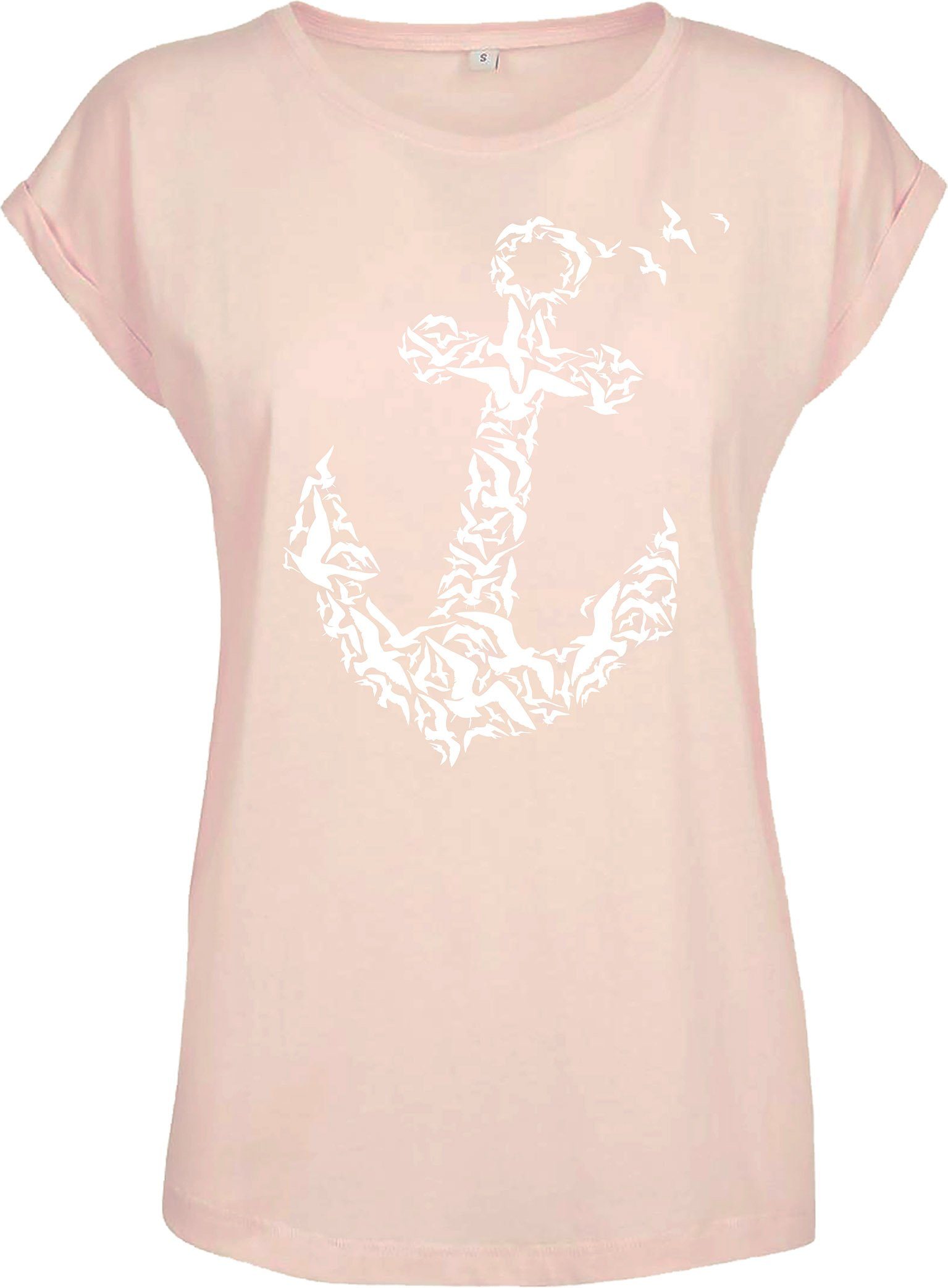 Baddery Print-Shirt Damen T-Shirt: "Anker" (Loose Fit) - Segeln Meer See Kapitänin Boot, hochwertiger Siebdruck, aus Baumwolle