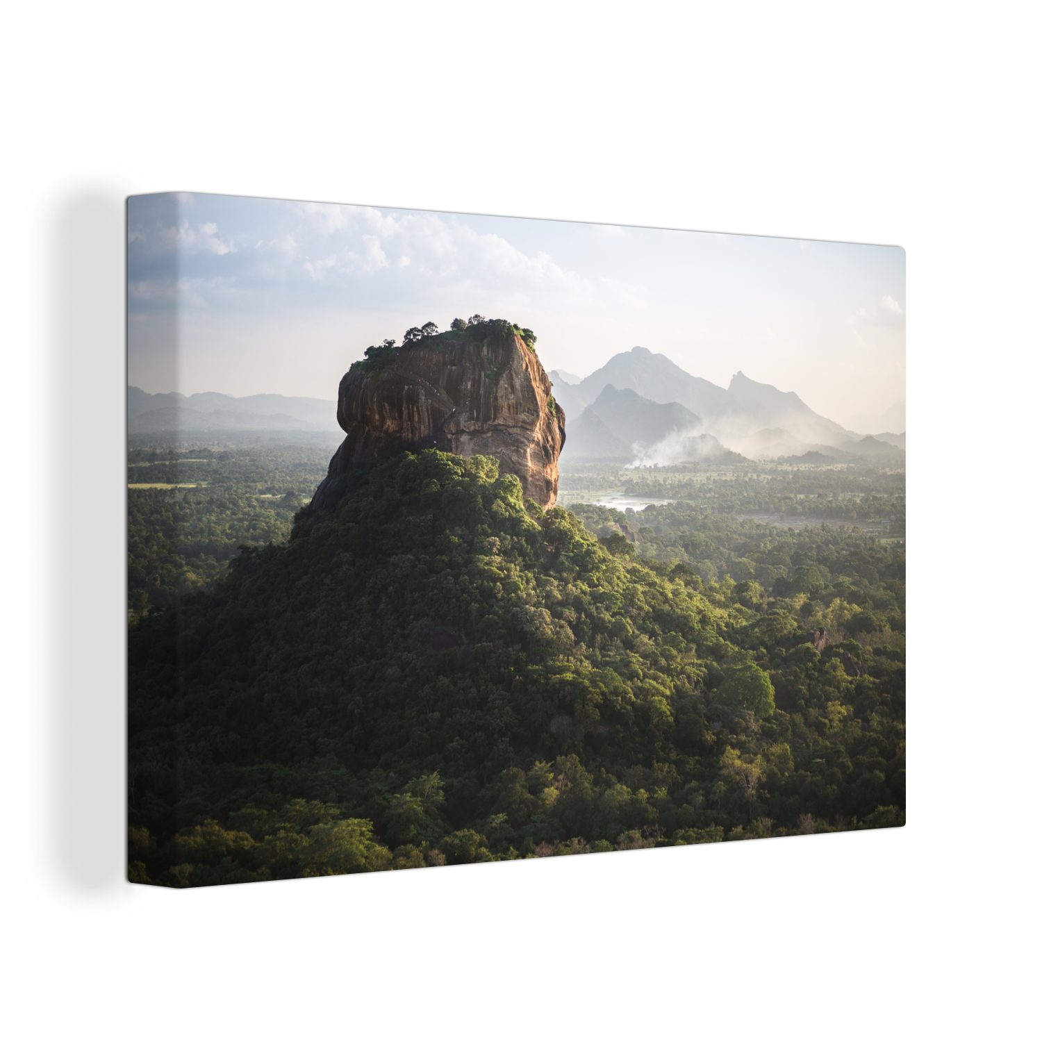 (1 30x20 Leinwandbild Aufhängefertig, Leinwandbilder, Lanka, OneMillionCanvasses® in Wanddeko, Wandbild hinter Sri dem cm St), Sonnenuntergang Sigiriya
