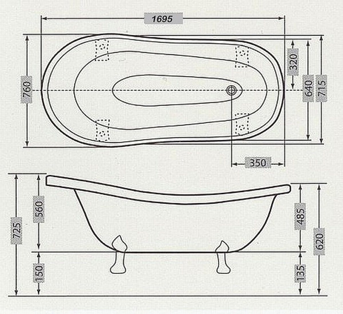 Thumbnail - Casa Padrino Badewanne Freistehende Luxus Badewanne Jugendstil Roma Weiß/Altgold 1695mm von - Barock Badezimmer - Retro ...