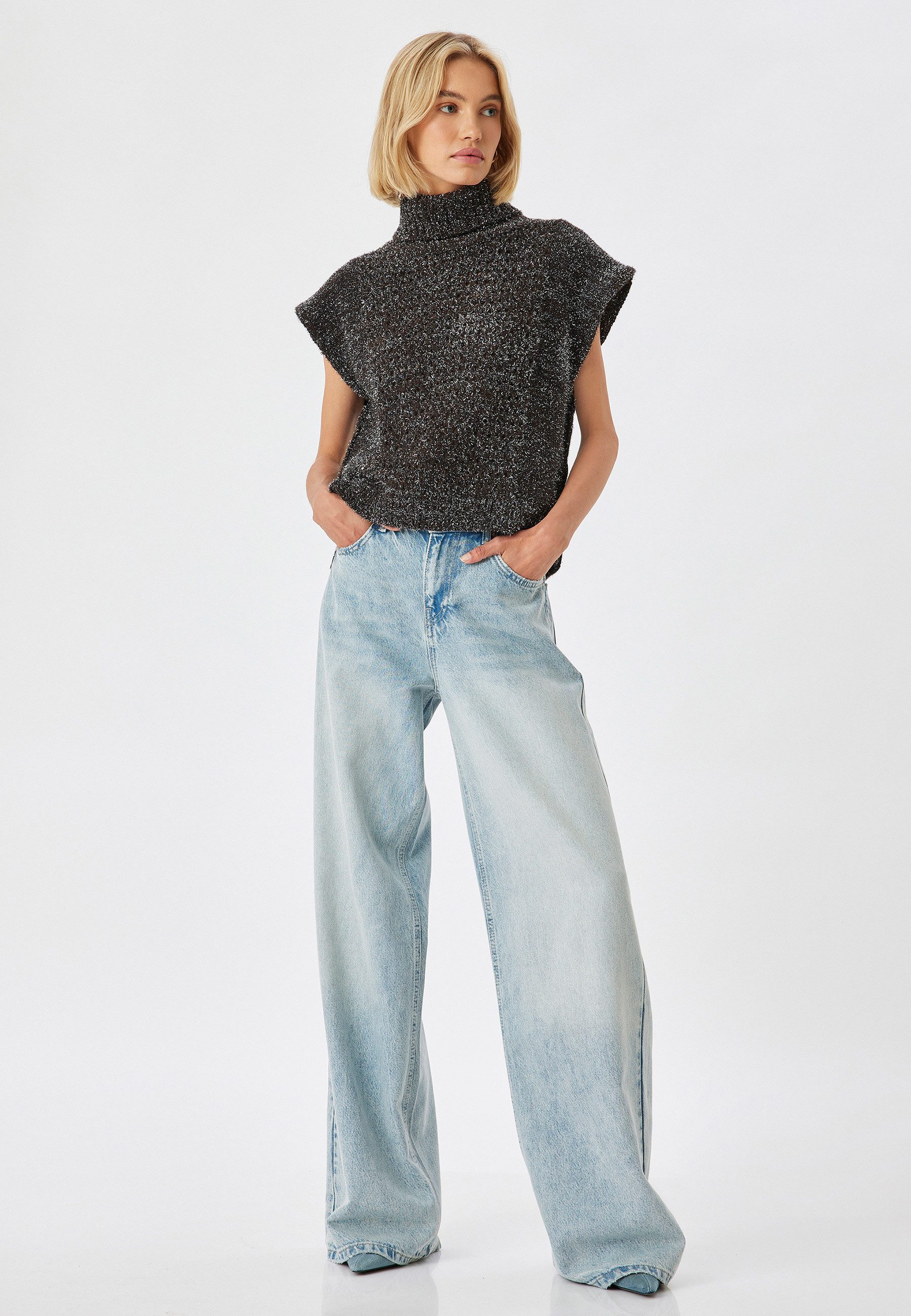 Koton Kurzarmpullover Rollkragen Mit Schimmer günstig online kaufen