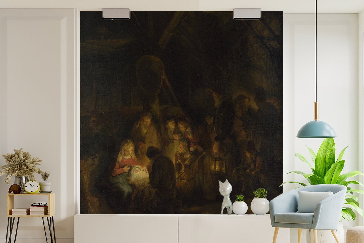 Schlafzimmer, von Tapete bedruckt, oder - Wohnzimmer Wandtapete Matt, für Rembrandt Vinyl Hirten Gemälde Fototapete Anbetung van MuchoWow (5 Rijn, St), der