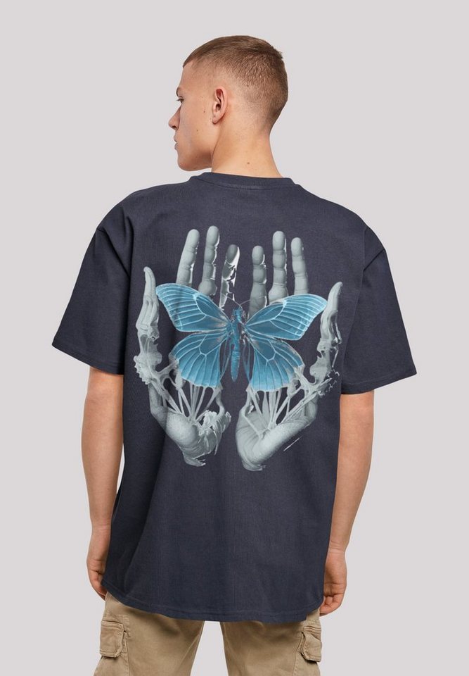 F4NT4STIC T-Shirt Skelett Hände Schmetterling Print, Fällt weit aus, bitte  eine Größe kleiner bestellen