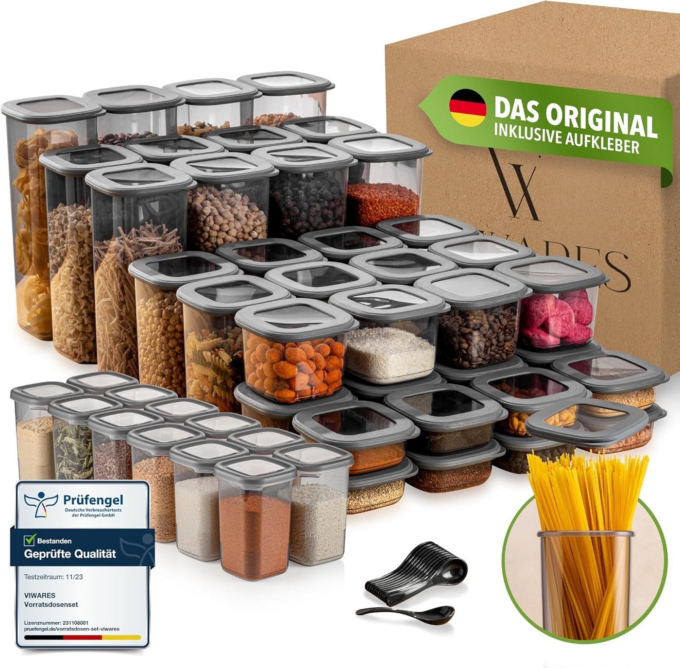 Viwares Vorratsdose Viwares Praktisches Vorratsdosen-Set Mix 48er FOLY - Anthrazit, (Set, 48-tlg., Foly), Luftdicht,Stapelbar