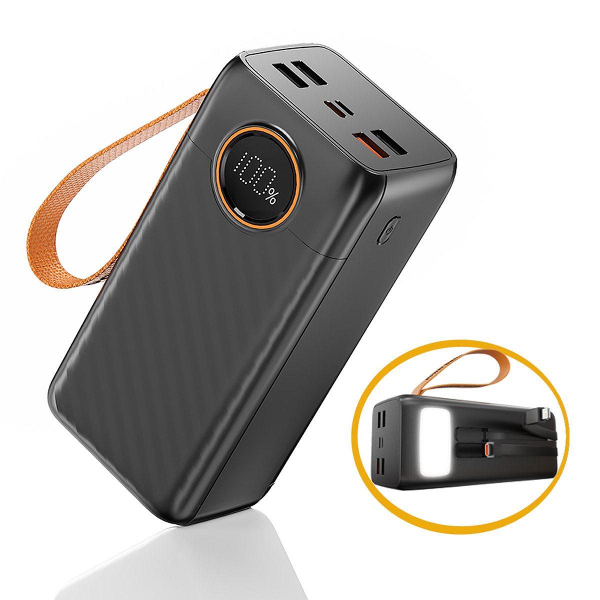 AeroAxis 22,5 W Schnellladen ALL-IN-ONE 60.000 mAh mit Kabel USB-C &Lightning Powerbank 22,5W Schnellladung 60000 mAh, urlaub must haves Für camping, wandern, travel, urlaub