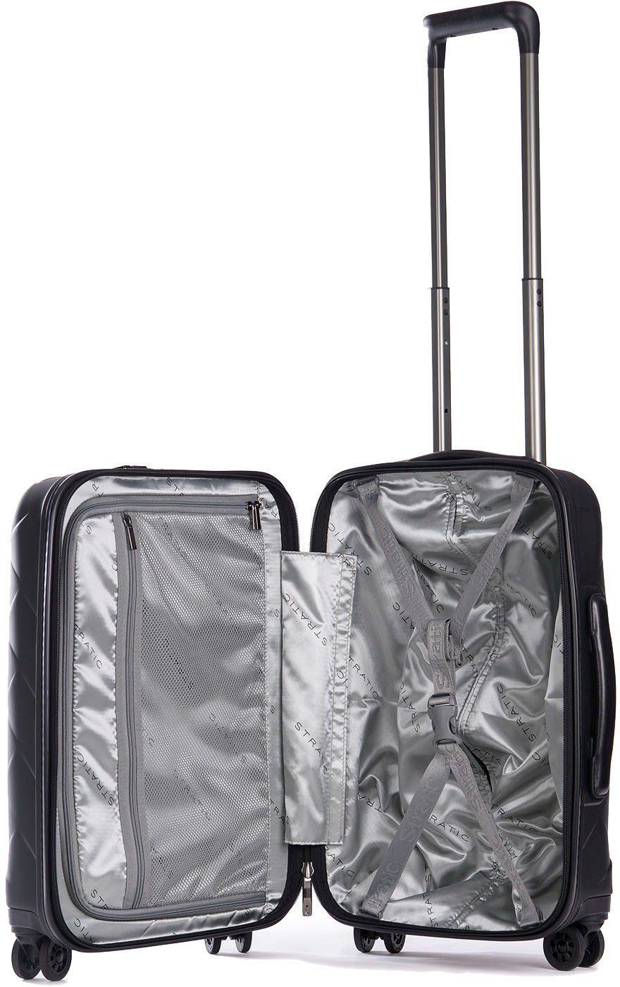 Stratic Hartschalen-Trolley Leather&More S mit Vortasche, matt black, 4 Rollen, Handgepäck Reisekoffer Reisegepäck TSA-Zahlenschloss