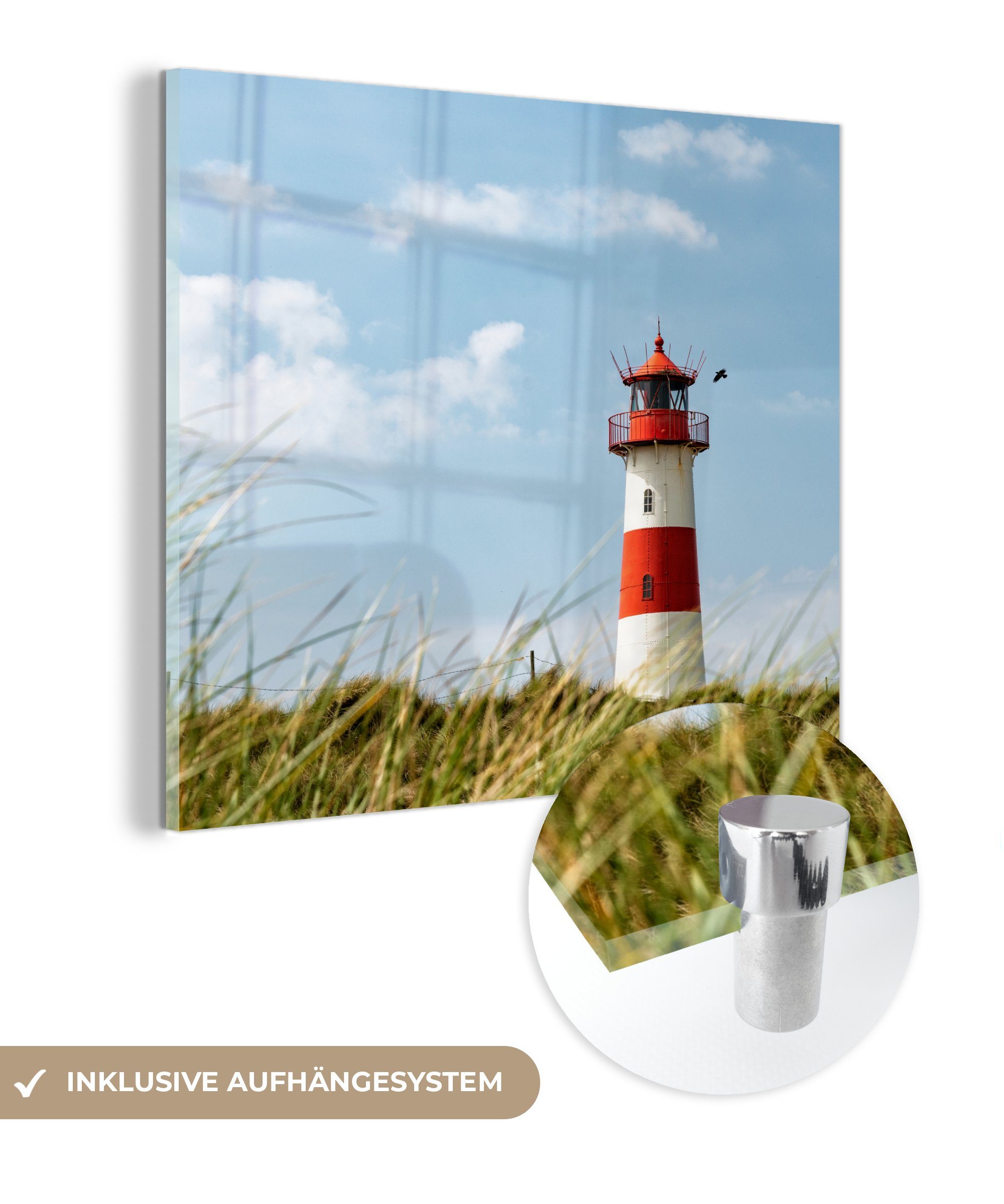 MuchoWow Acrylglasbild Meer - Leuchtturm - Deutschland, (1 St), Glasbilder - Bilder auf Glas Wandbild - Foto auf Glas - Wanddekoration