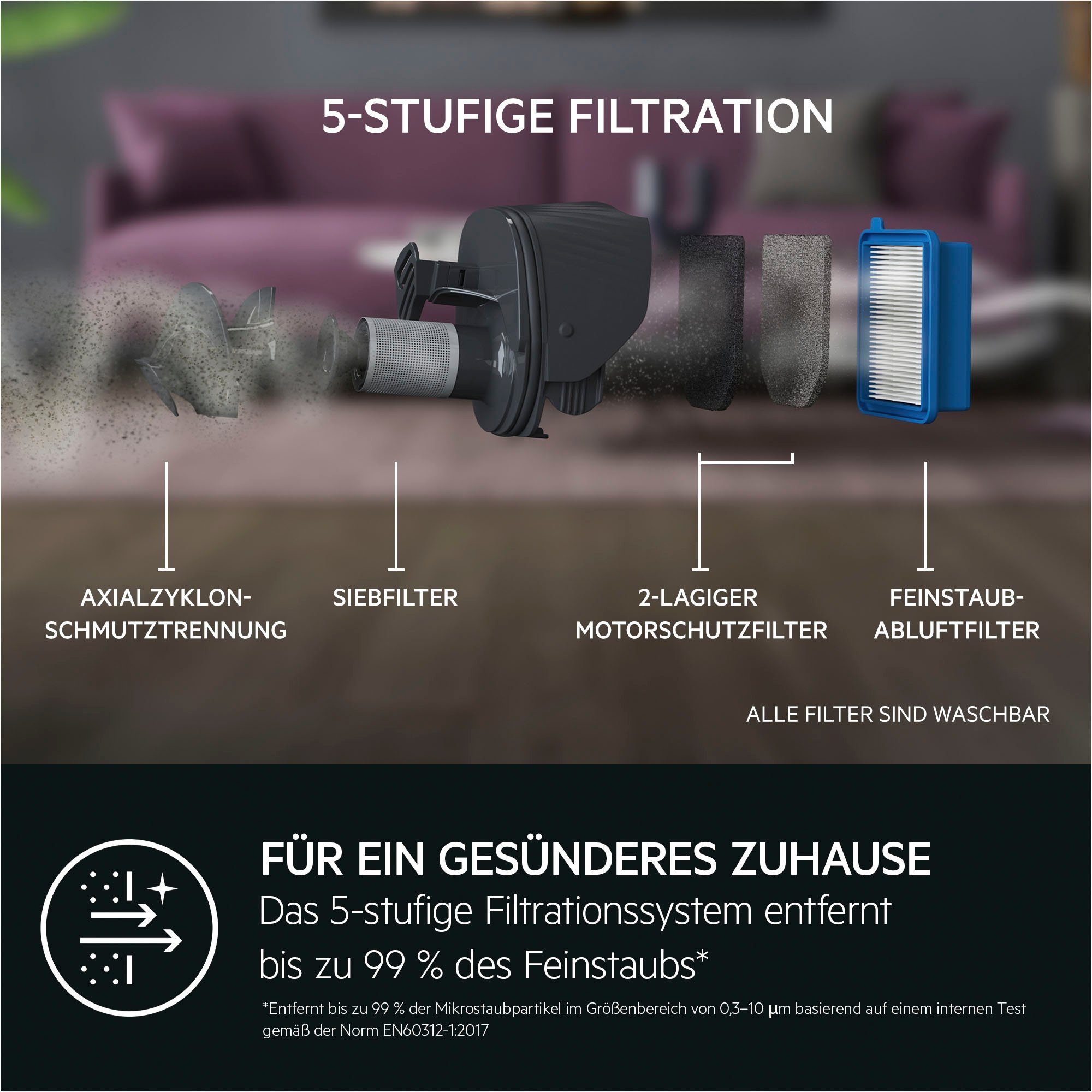 AEG Akku-Hand-und 2in1, 45 Recyclingkunststoff, 5000 Laufzeit 58% leise Akku-Staubsauger Min. CLEAN dB(A), 79 Stielstaubsauger bis (AS52CB18DB), beutellos, zu