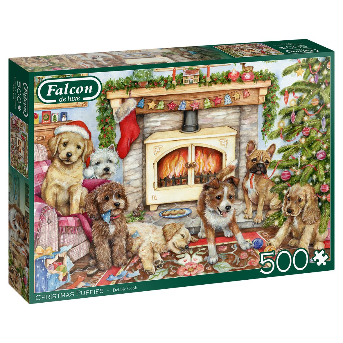 Jumbo Spiele Puzzle Falcon 11310 Debbie Cook Christmas Puppies 500 Teile Puzzle, 500 Puzzleteile, Made in Europe