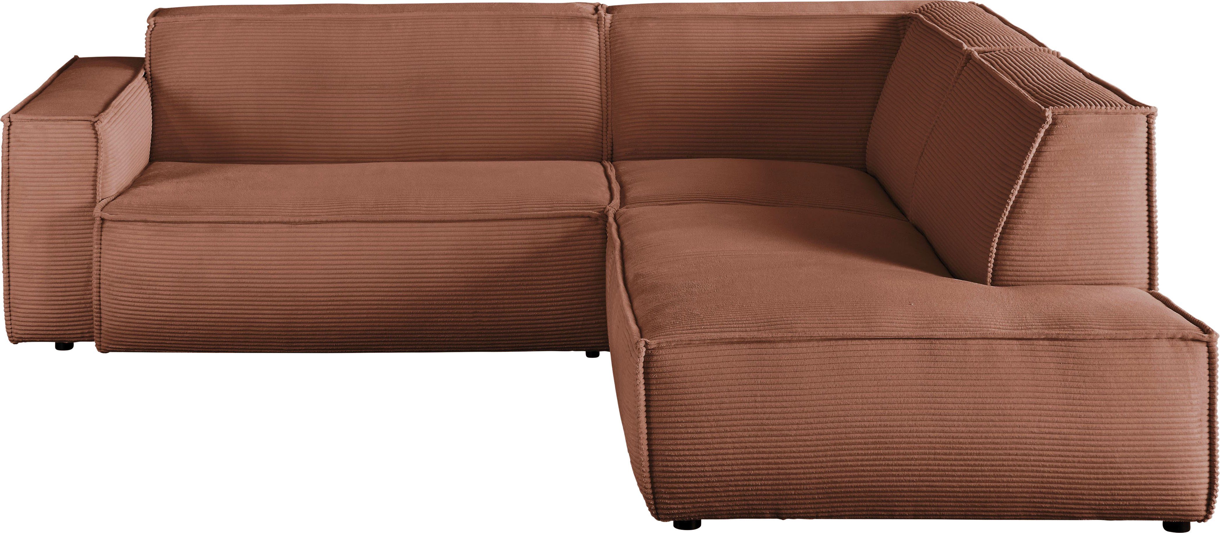 3C Candy Ecksofa Matteo in elegant, kubischer Formensprache, bequem, L-Form, mit auffälliger Kedernaht, Cord-Bezug, Lounge-Charakter