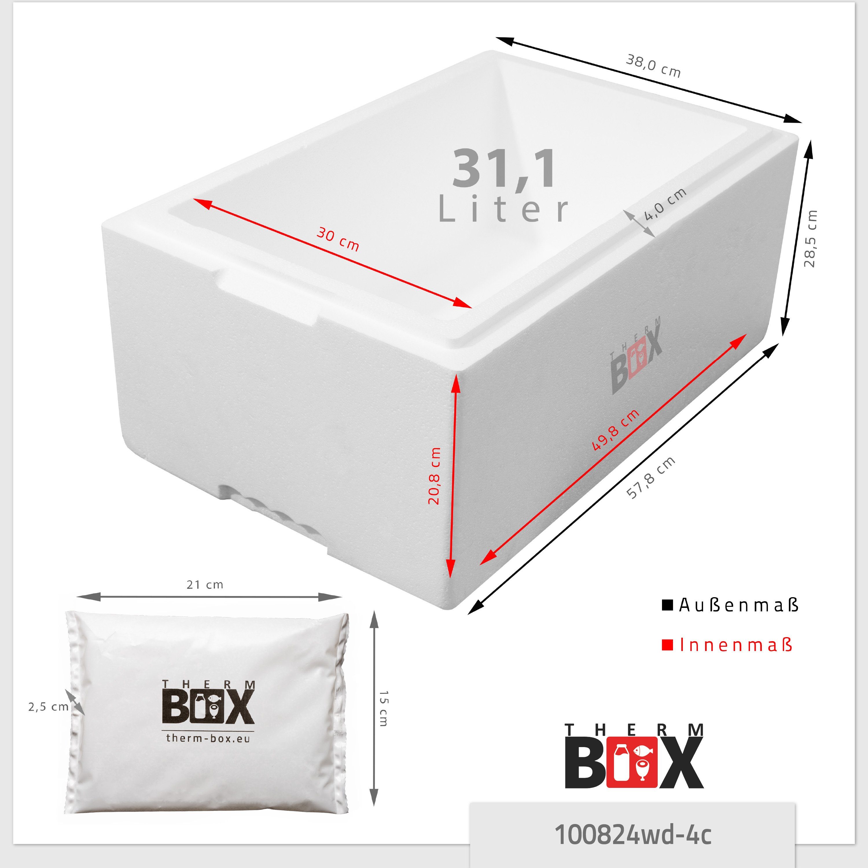 THERM-BOX Thermobehälter Modularbox 31M mit 4 Kühlkissen,  Styropor-Verdichtet, (0-tlg., Thermbox mit Kühlkissen), für Kühlbox 31L  Innen: 49x30x20cm Transportbox Thermobehälter