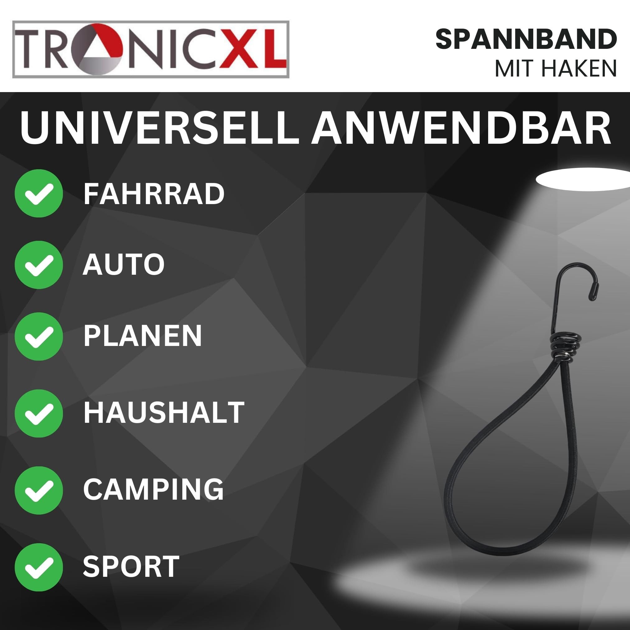 TronicXL Spanngurt 2 x Kurzes 20cm Gummi Spannband Abspanner Expander Gummiseil schlaufe (2-St)