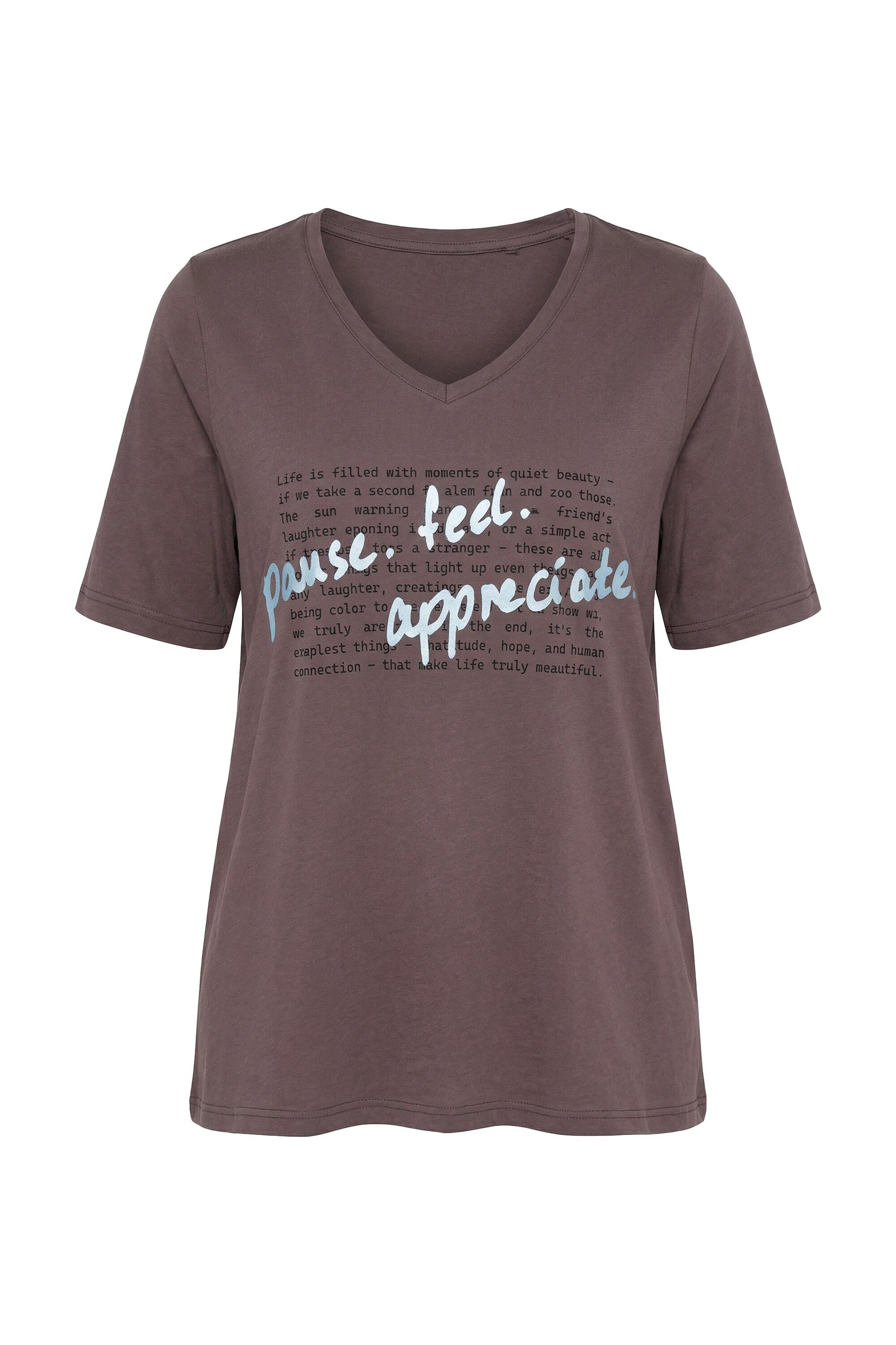 Ulla Popken T-Shirt T-Shirt Schriftmotiv Classic V-Ausschnitt Halbarm