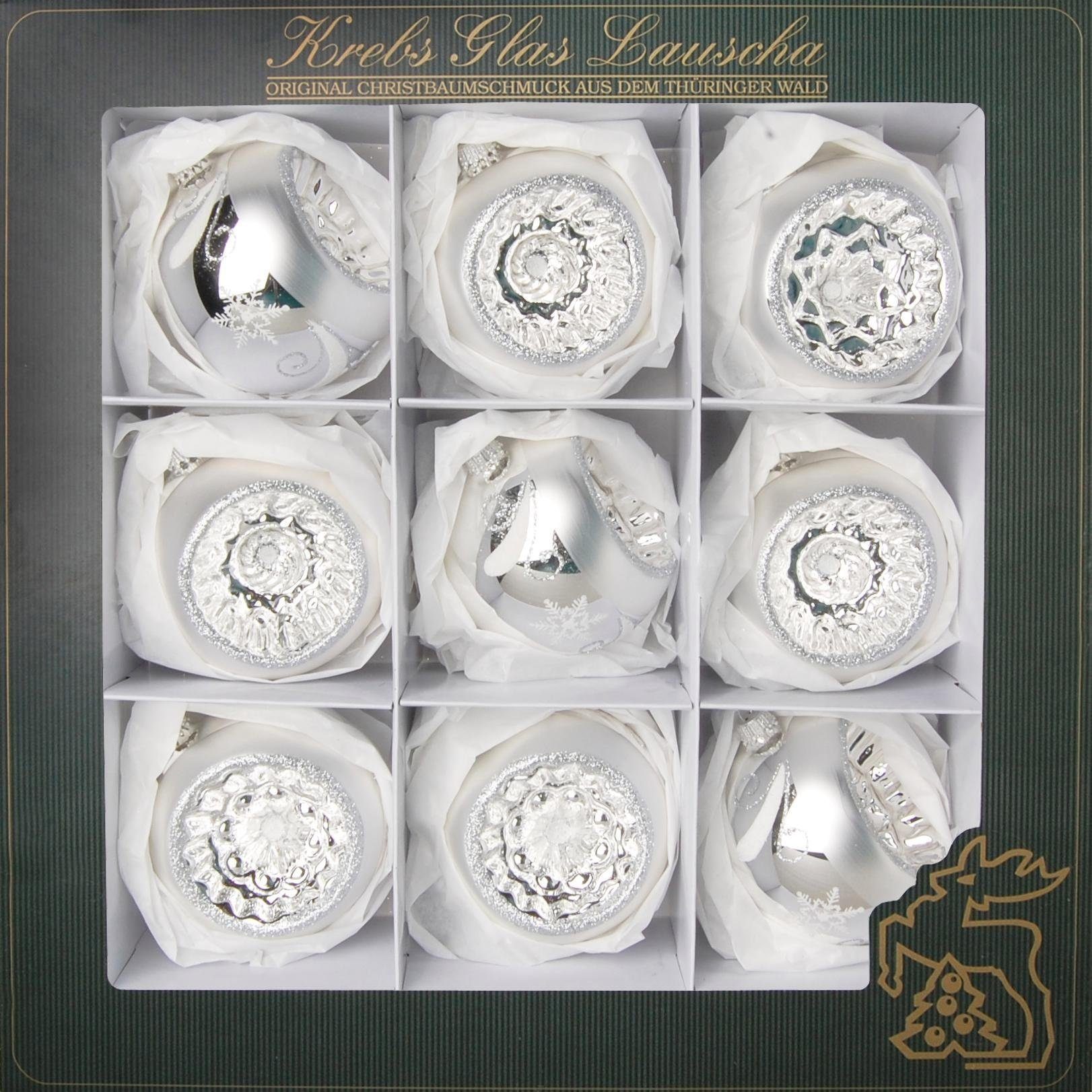Krebs Glas Lauscha Weihnachtsbaumkugel Reflexstyle, Weihnachtsdeko, Christbaumschmuck, Christbaumkugeln Glas (9 St), mundgeblasen, silberfarben