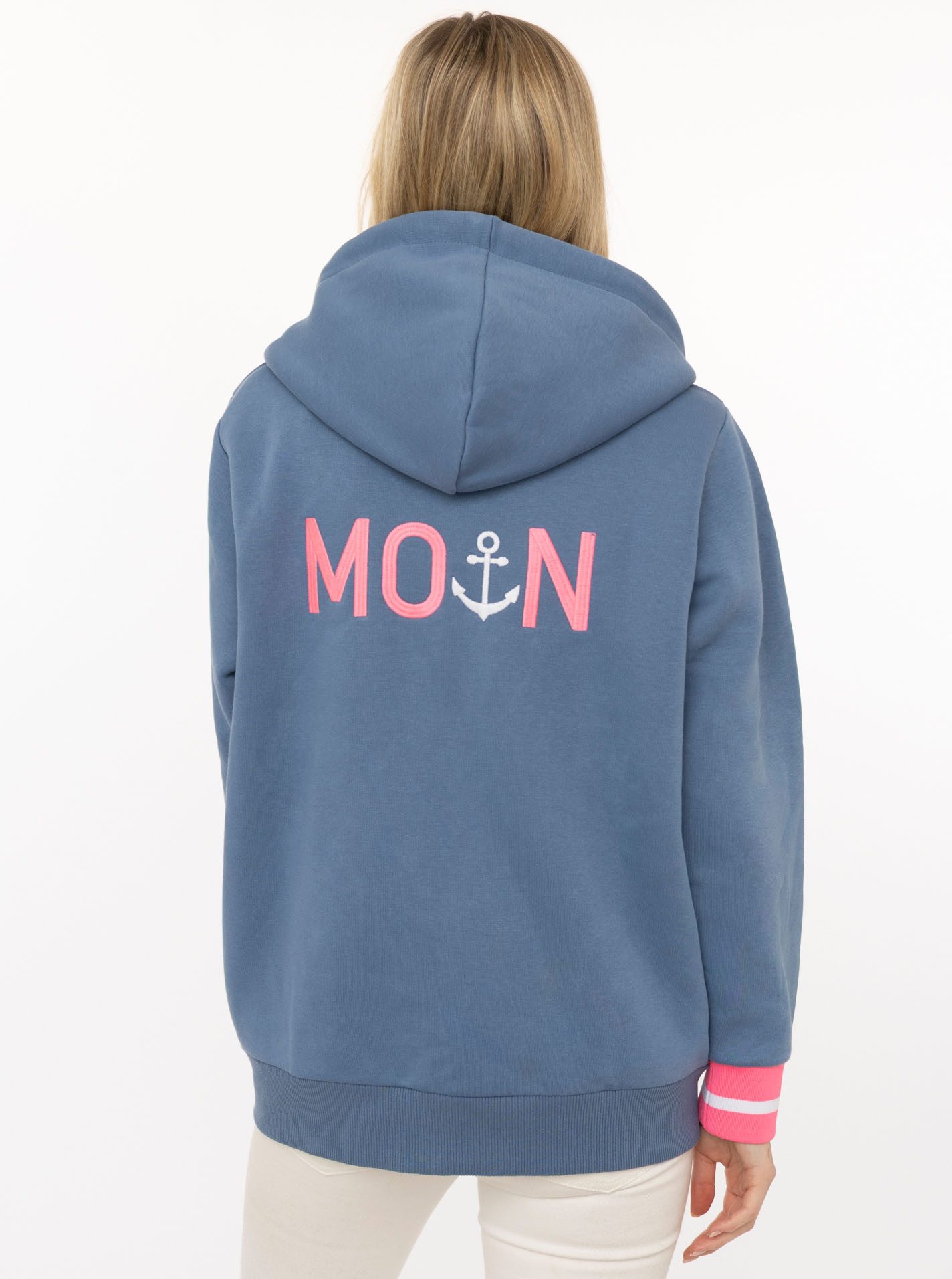 Zwillingsherz Kapuzensweatjacke "Rahel" Langarm, Kapuze, Reißverschluss, modisch, Schriftzug, Taschen