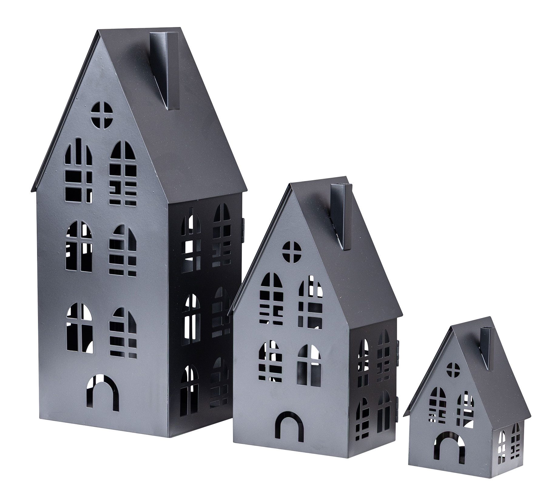 Levandeo® Kerzenlaterne, 3er Set Laterne Haus H13-37cm Metall Schwarz Deko Windlicht