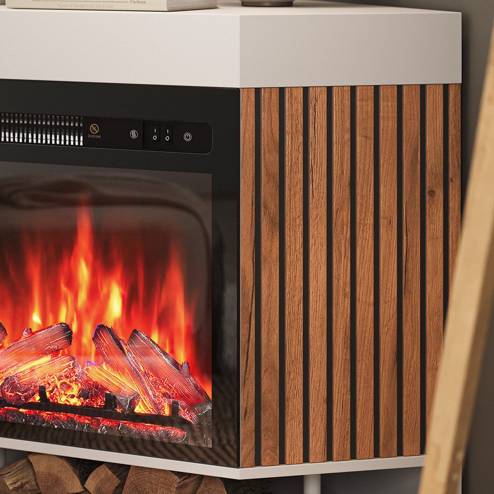 Vicco Kaminumbauschrank Lynea, Weiß, 100 cm mit realistischem Flammeneffekt und Heizung 1800W (1-St) – Bild 5 von 5