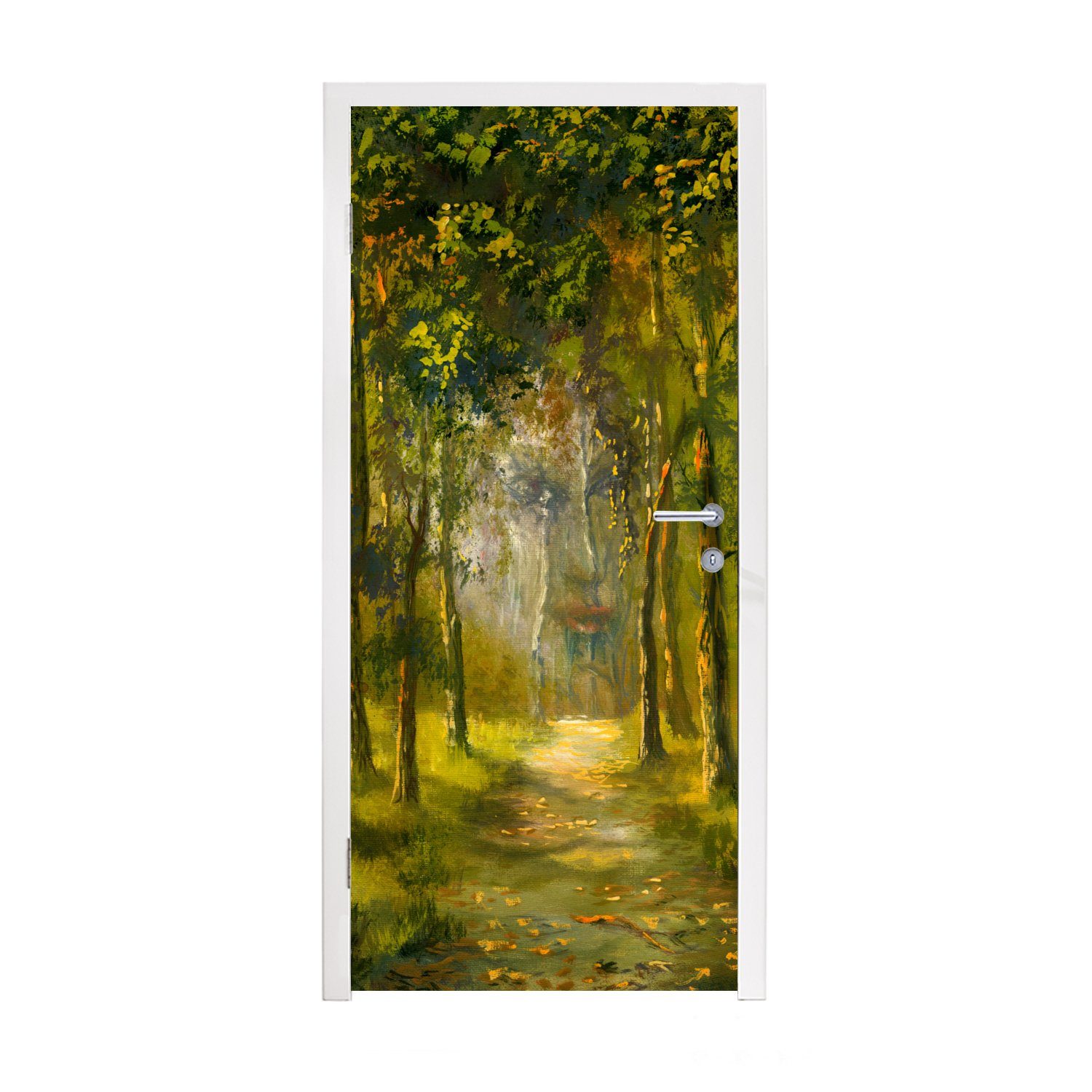 MuchoWow Türtapete Eine Illustration eines Weges durch den Wald, Matt, bedruckt, (1 St), Fototapete für Tür, Türaufkleber, 75x205 cm