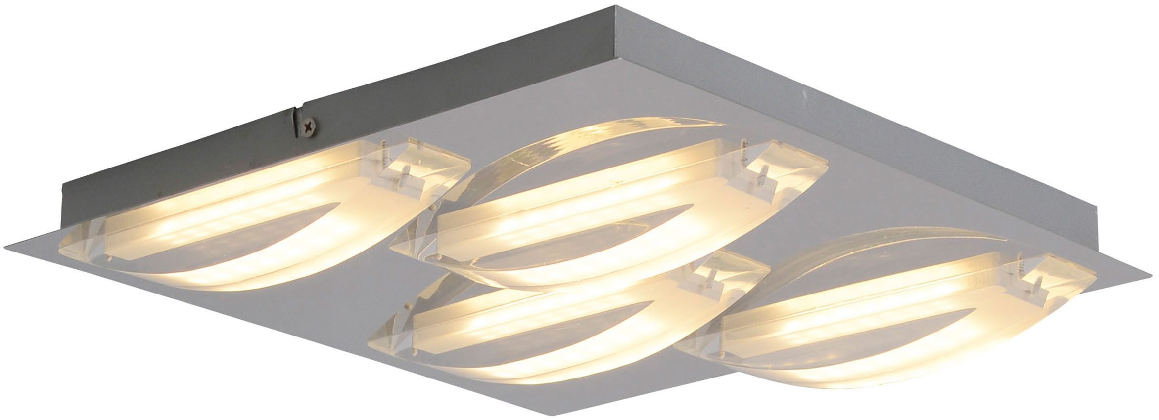 näve LED Deckenleuchte Chur, LED wechselbar, Warmweiß, mit geschwungenen Lichtbögen, Chromfarben, Metall, Acryl