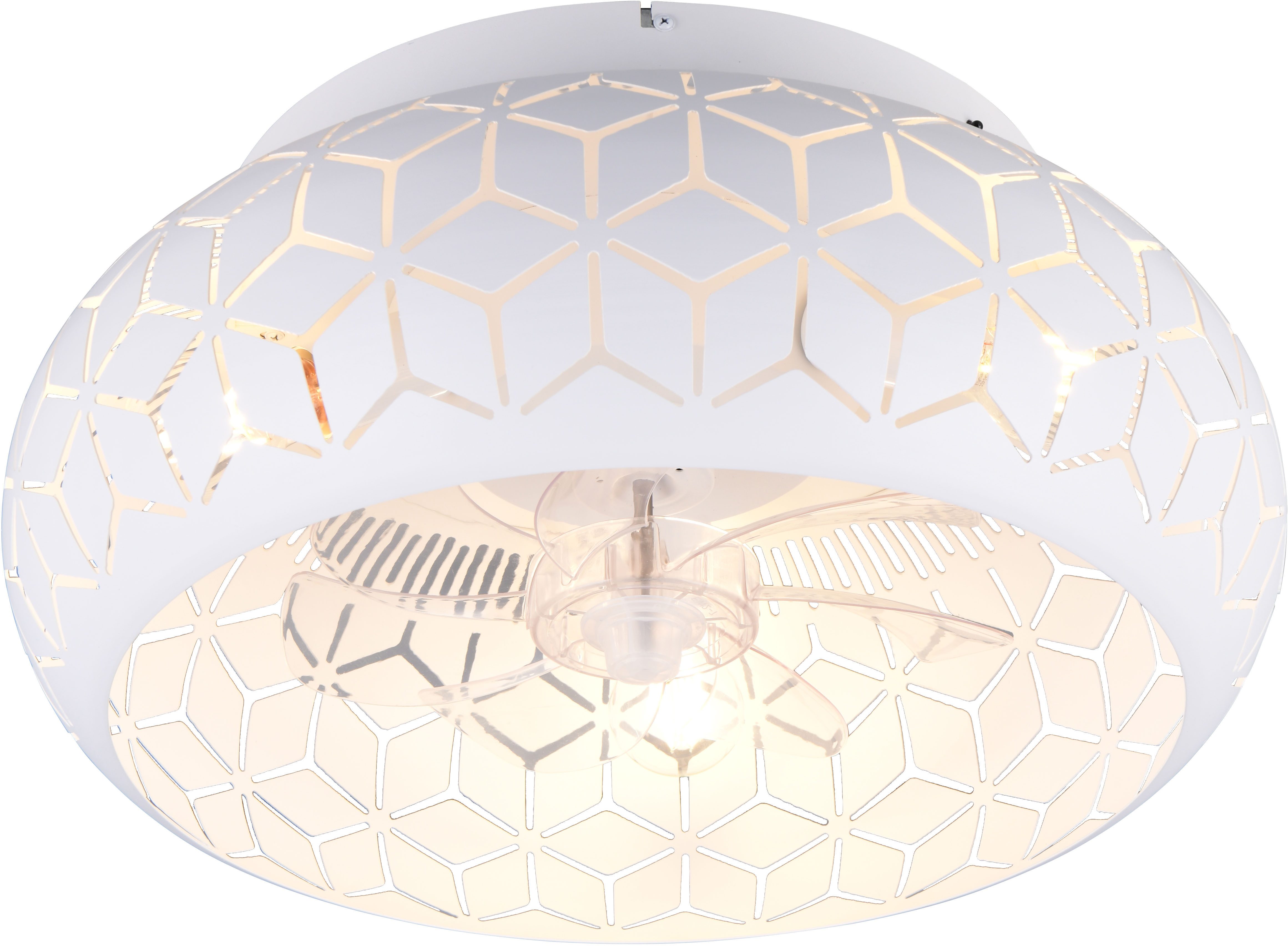 Reality Leuchten Deckenleuchte BIDAR mit Ventilator, Deckenventilator mit Licht inkl Fernbedienung, Ventilatorfunktion, Leuchtmittel wechselbar, warmweiß - kaltweiß, 3 Geschwindigkeiten Timer Vor- & Rücklauf, exkl 3x E27 max 15W, Ø 50cm