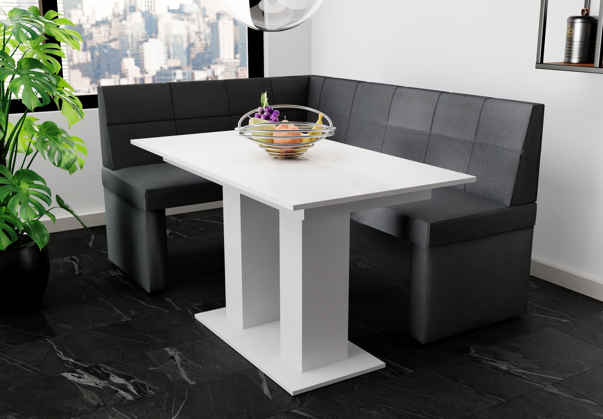 Eckbankgruppe mit matt, Tisch Fun Möbel Tisch XL“ 196x142cm ausziehbarer „BLAKE Größe Eckbankgruppe Weiß