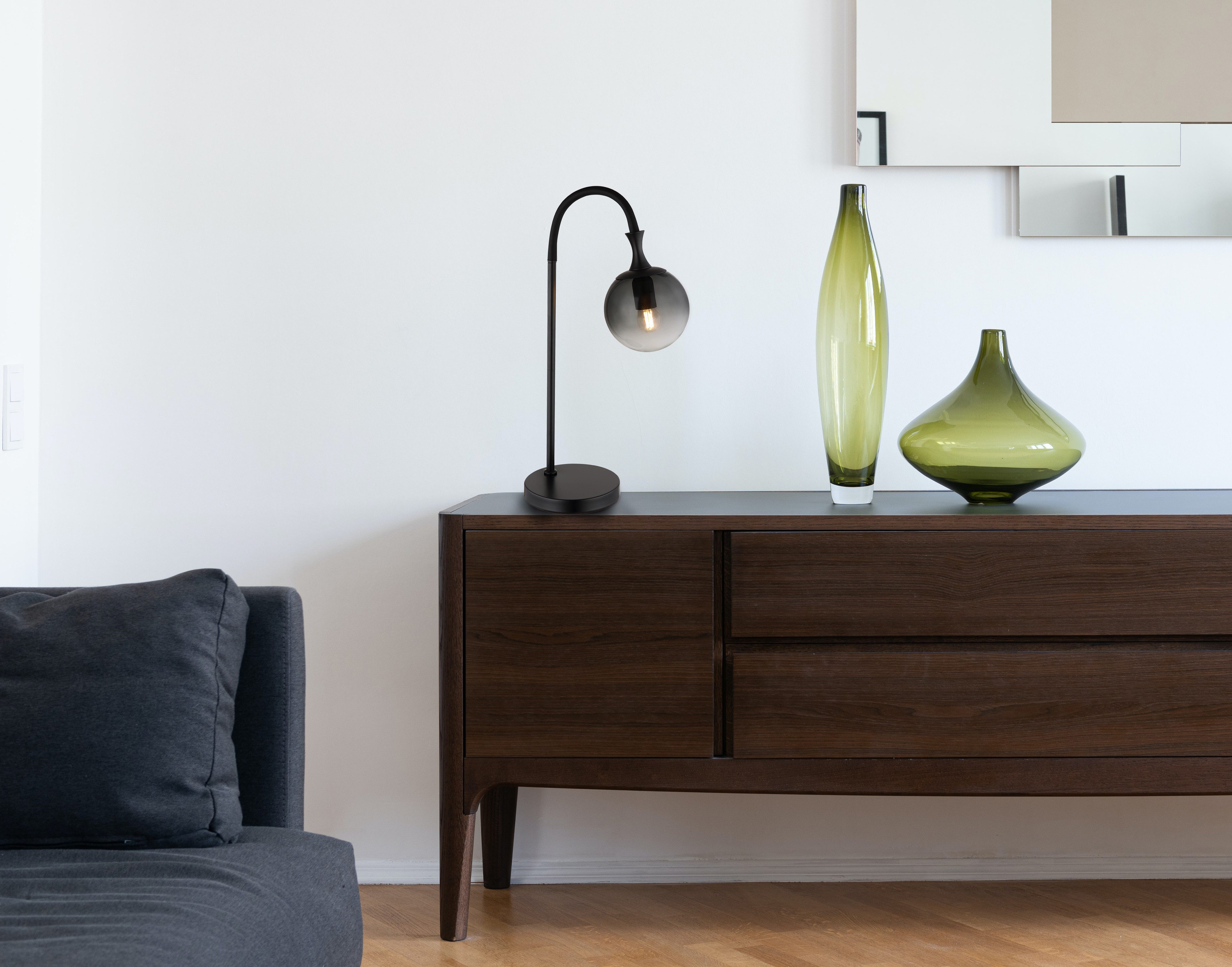 GLOBO LIGHTING Tischleuchte DALTON, ohne Leuchtmittel, Tischlampe/Glaskugeln rauchfarben/schwarz/Wohnzimmer/Schlafzimmer