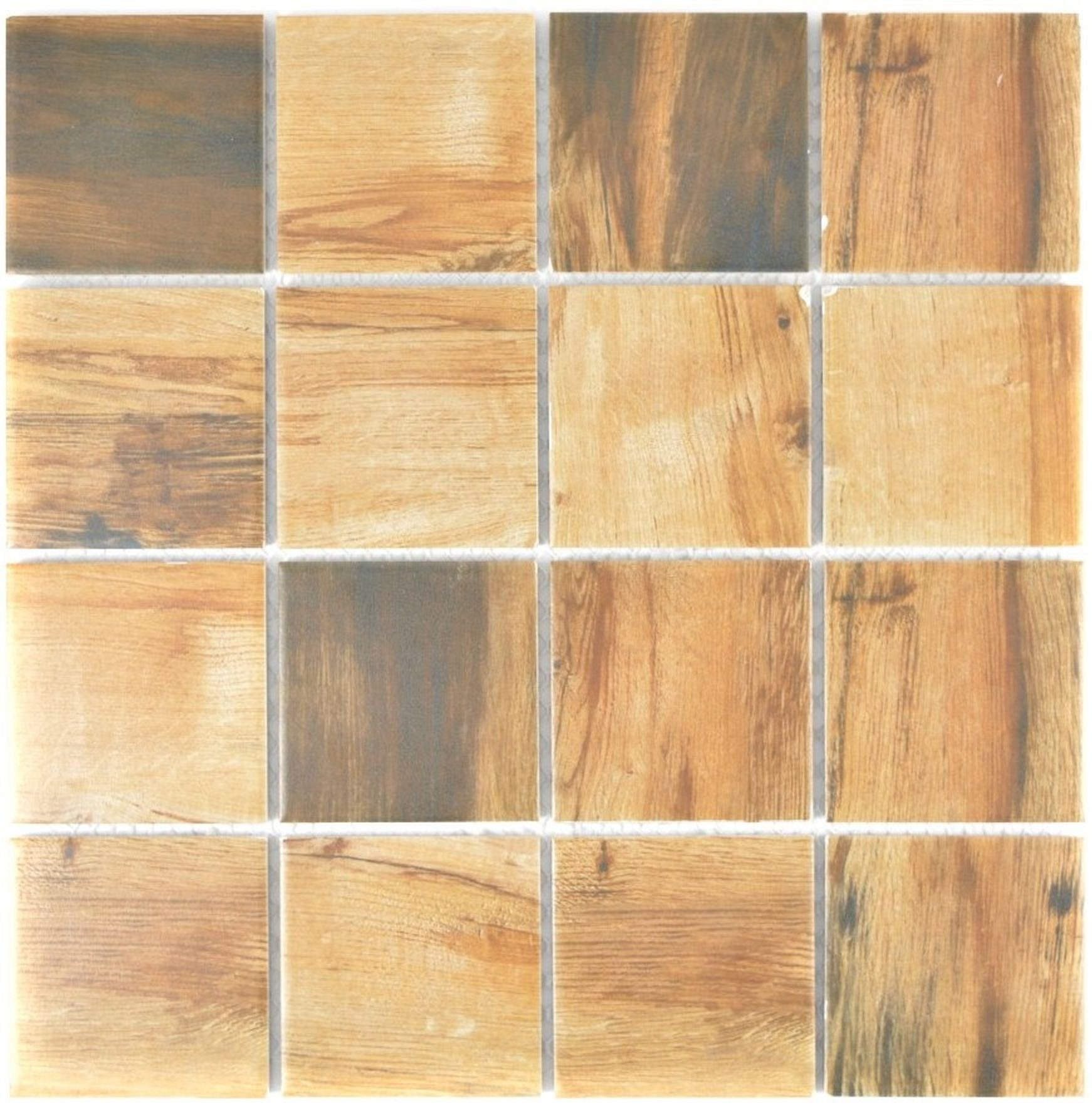 Mosani Mosaikfliesen Holzoptik Keramik Mosaik Fliese Vintage Wood Mosaikfliese braun