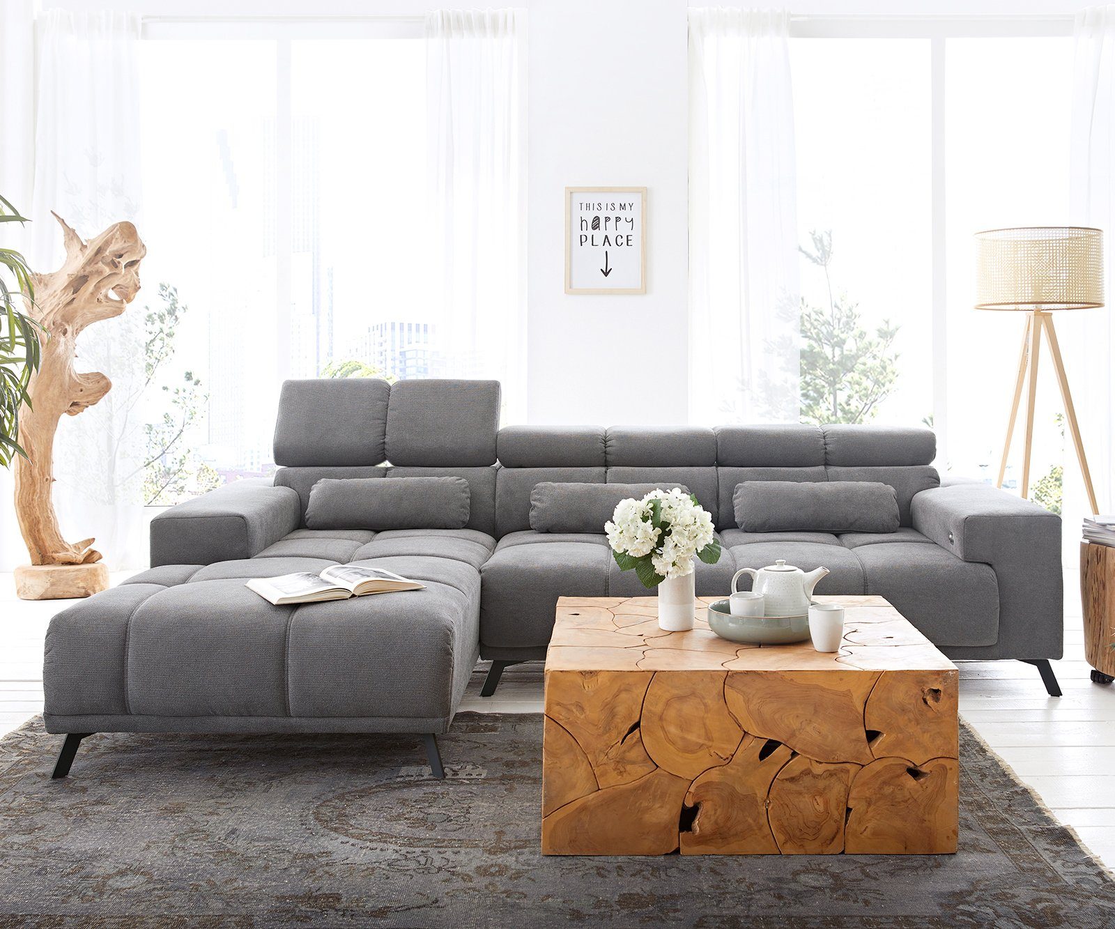 Ecksofa 285x200 Ecksofa links mane Grau Relaxfunktion Mikrofaser Ordino, DELIFE