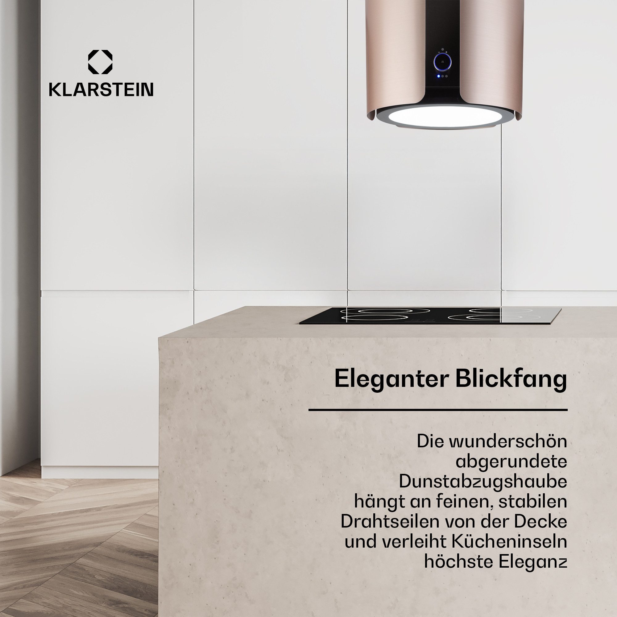 Klarstein Deckenhaube Skyfall Serie Skyfall Inselabzugshaube Ø 45 cm Umluft 402 m³/h 200W LED Smart WiFi Skyfall, Insel-Dunstabzug App Aktivkohle für Insel mit Gestensteuerung