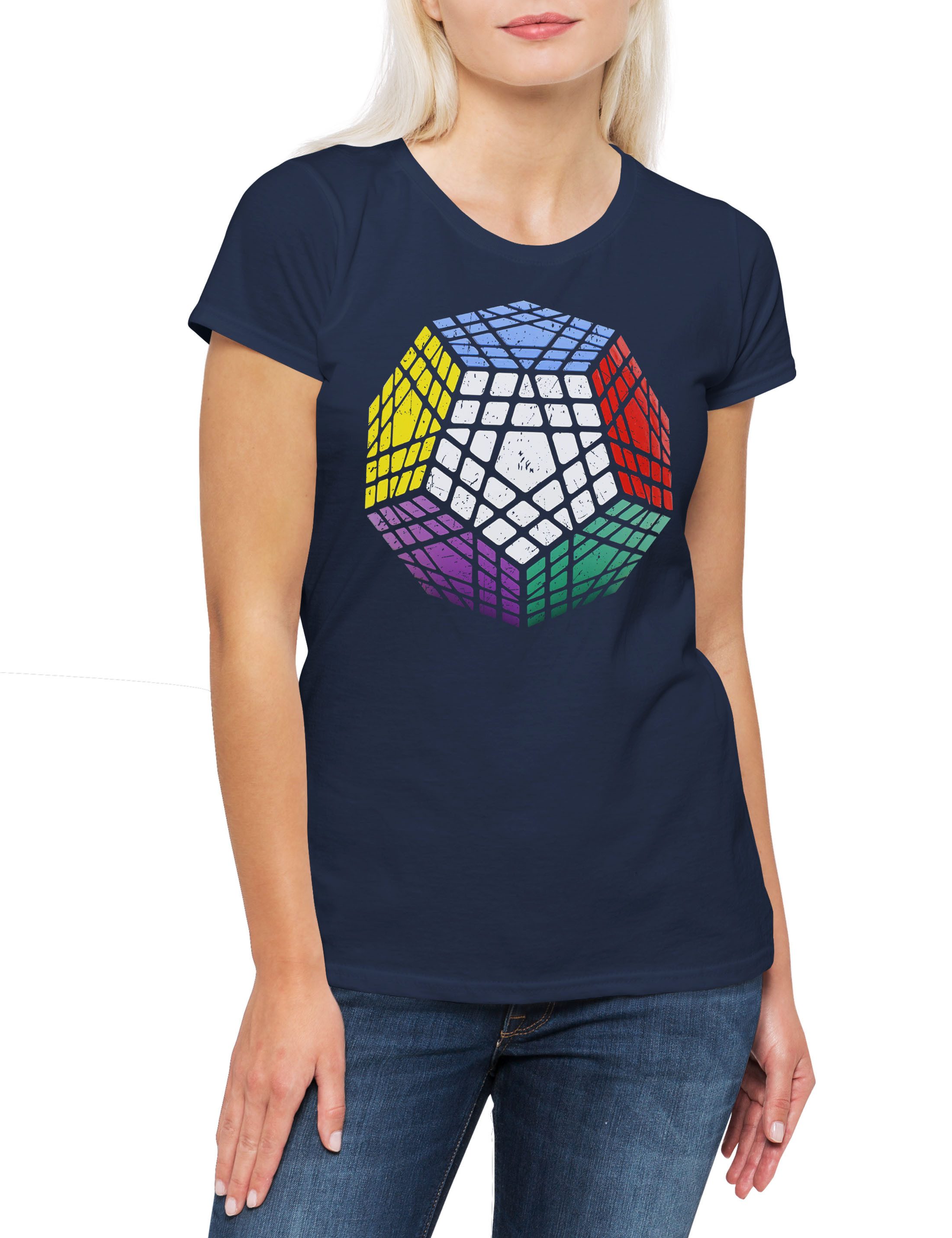 Print-Shirt Vintage Megaminx Damen T-Shirt Cube Zauberwürfel 80s Magic Speed