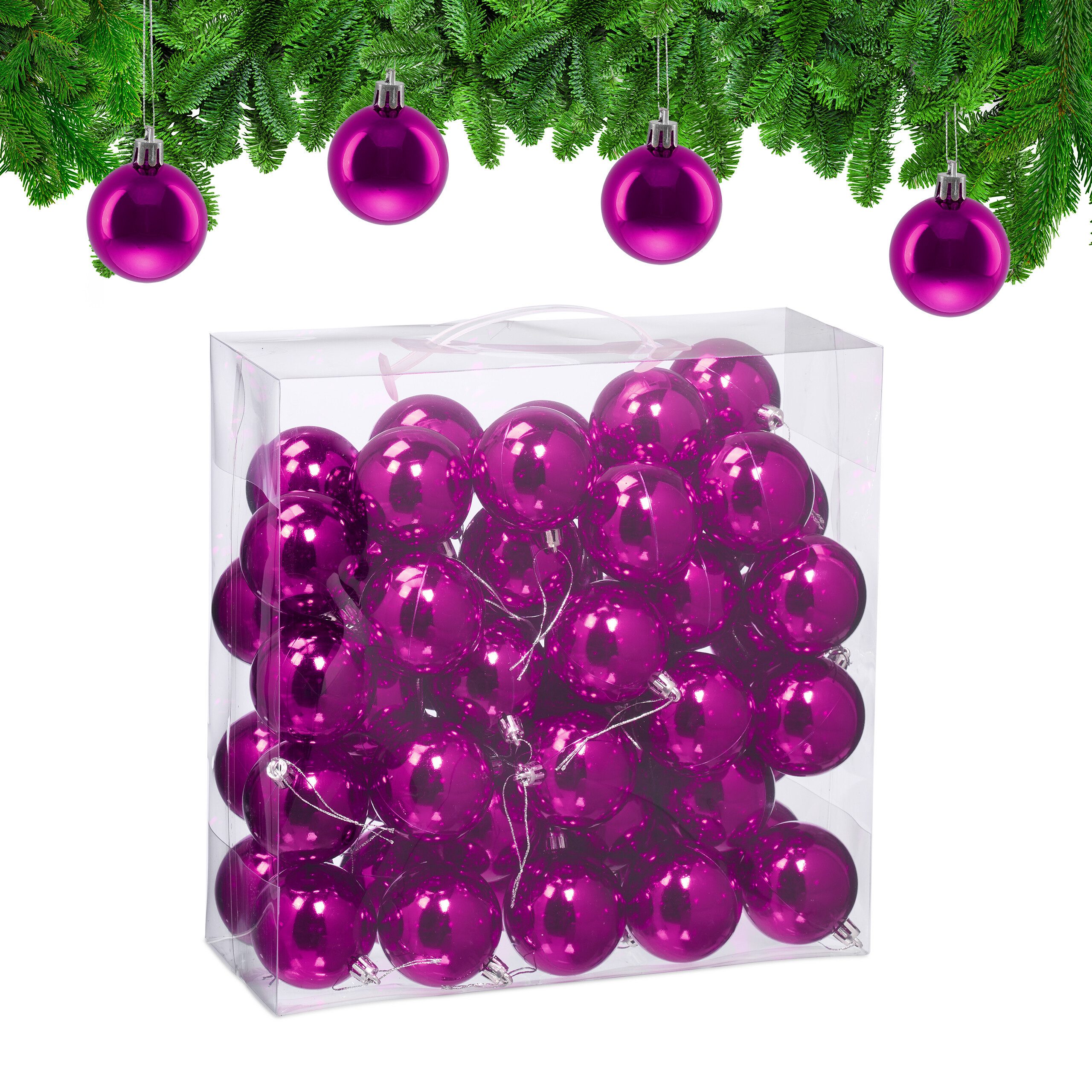 relaxdays Weihnachtsbaumkugel Weihnachtskugeln im 50er Set (50 St), Pink